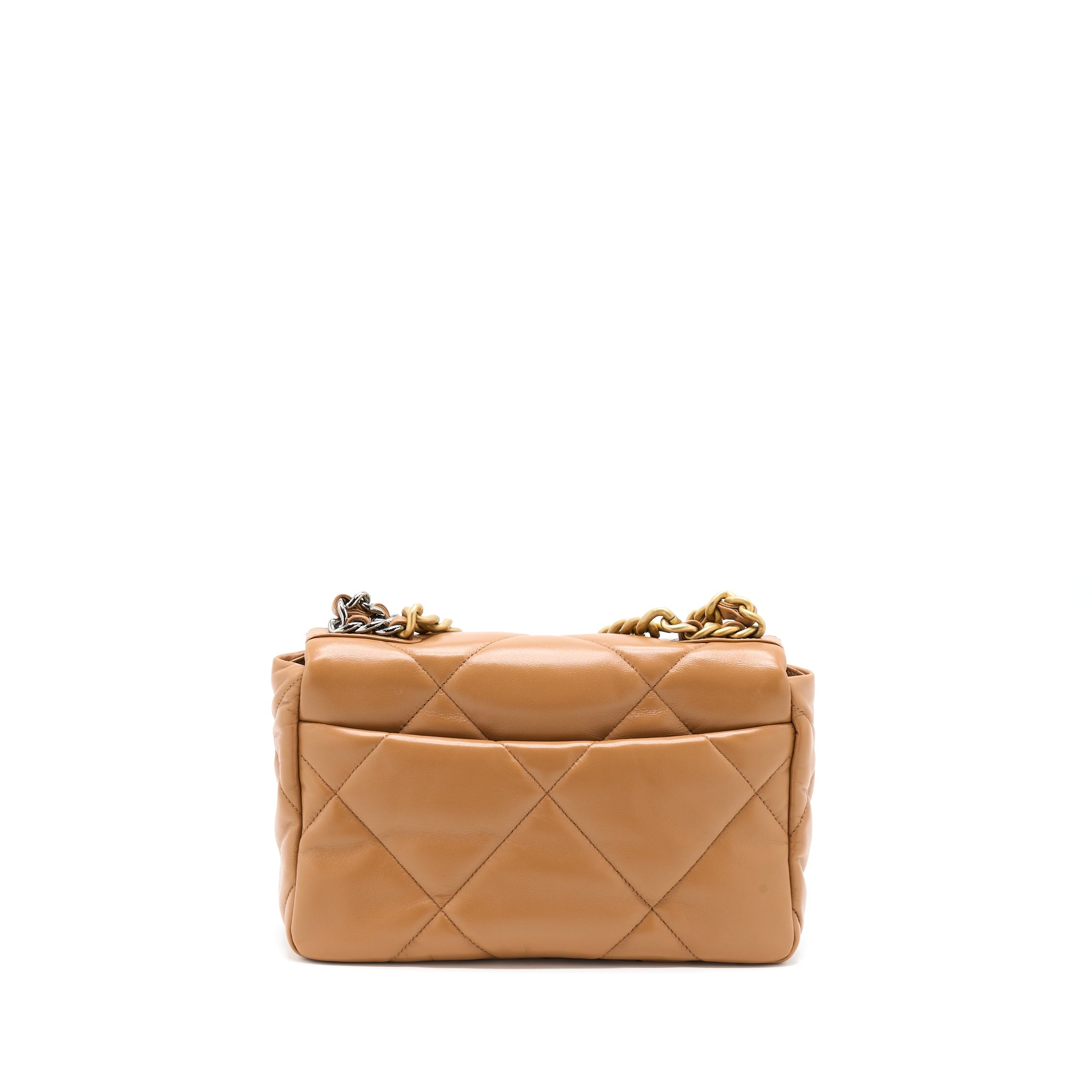 CHANEL 22A SMALL 19 BAG LAMBSKIN CARAMEL GHW (MICROCHIP)