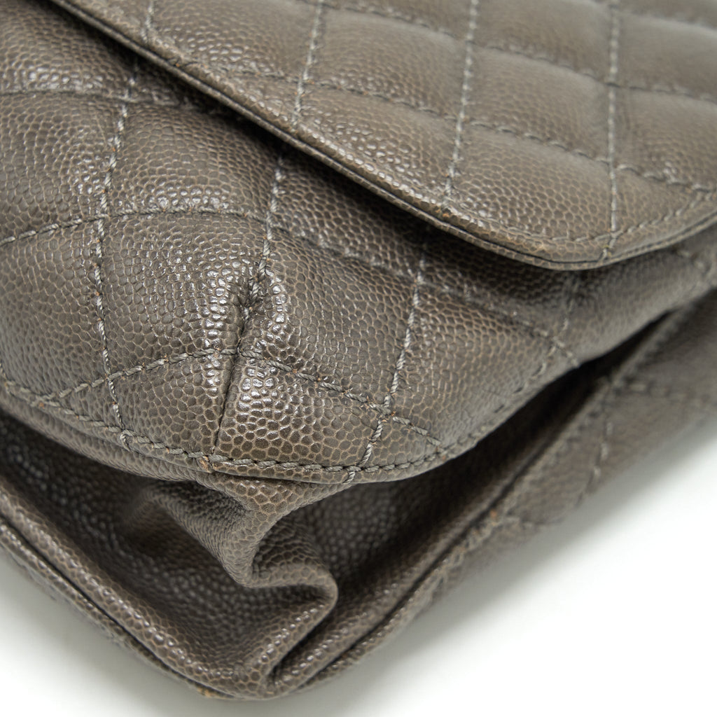 CHANEL FLAP BAG CAVIAR DARK GREY RUTHENIUM SLIVER HARDWARE