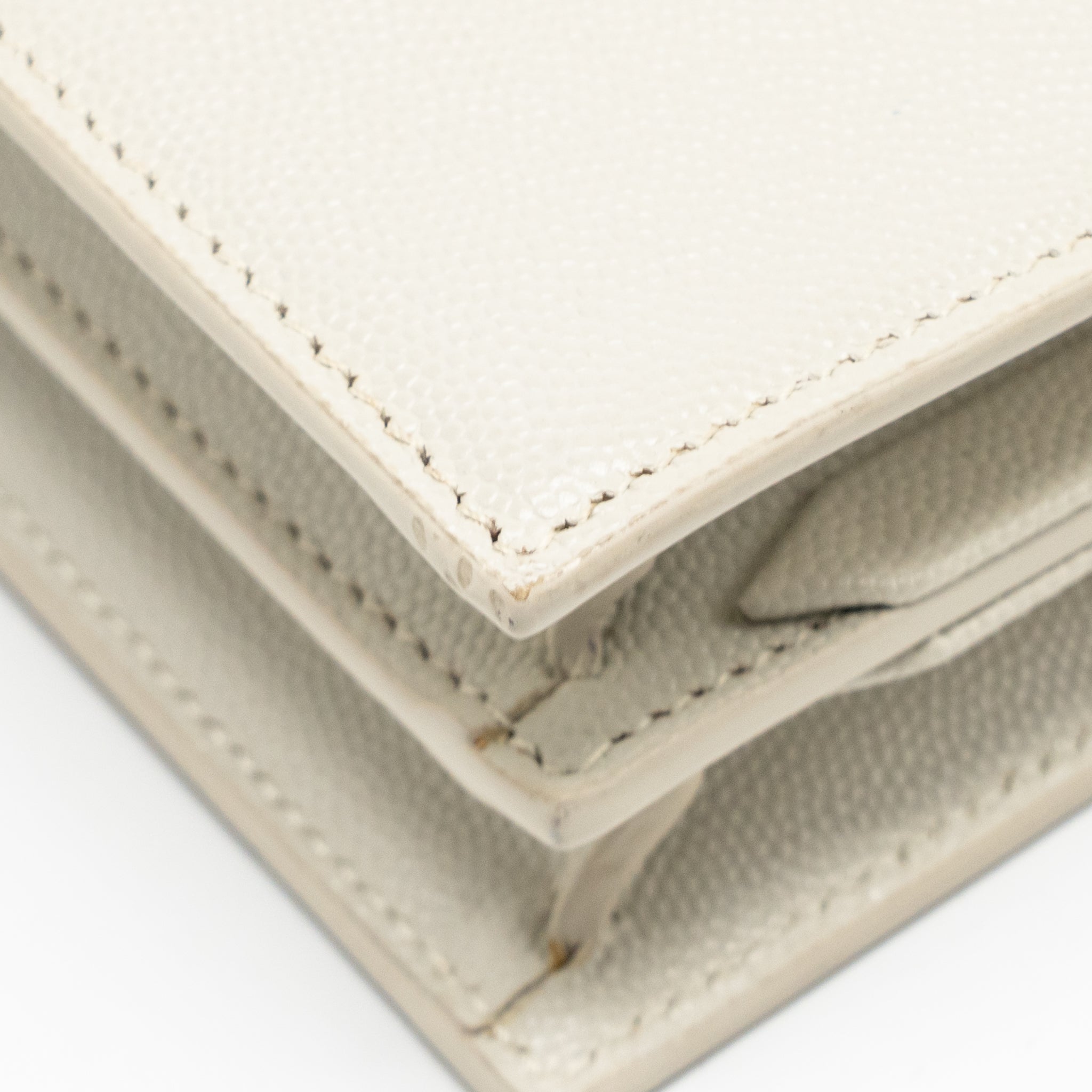 SAINT LAURENT/YSL CASSANDRA CHAIN WALLET GRAINED CALFSKIN CREAMY WHITE GHW