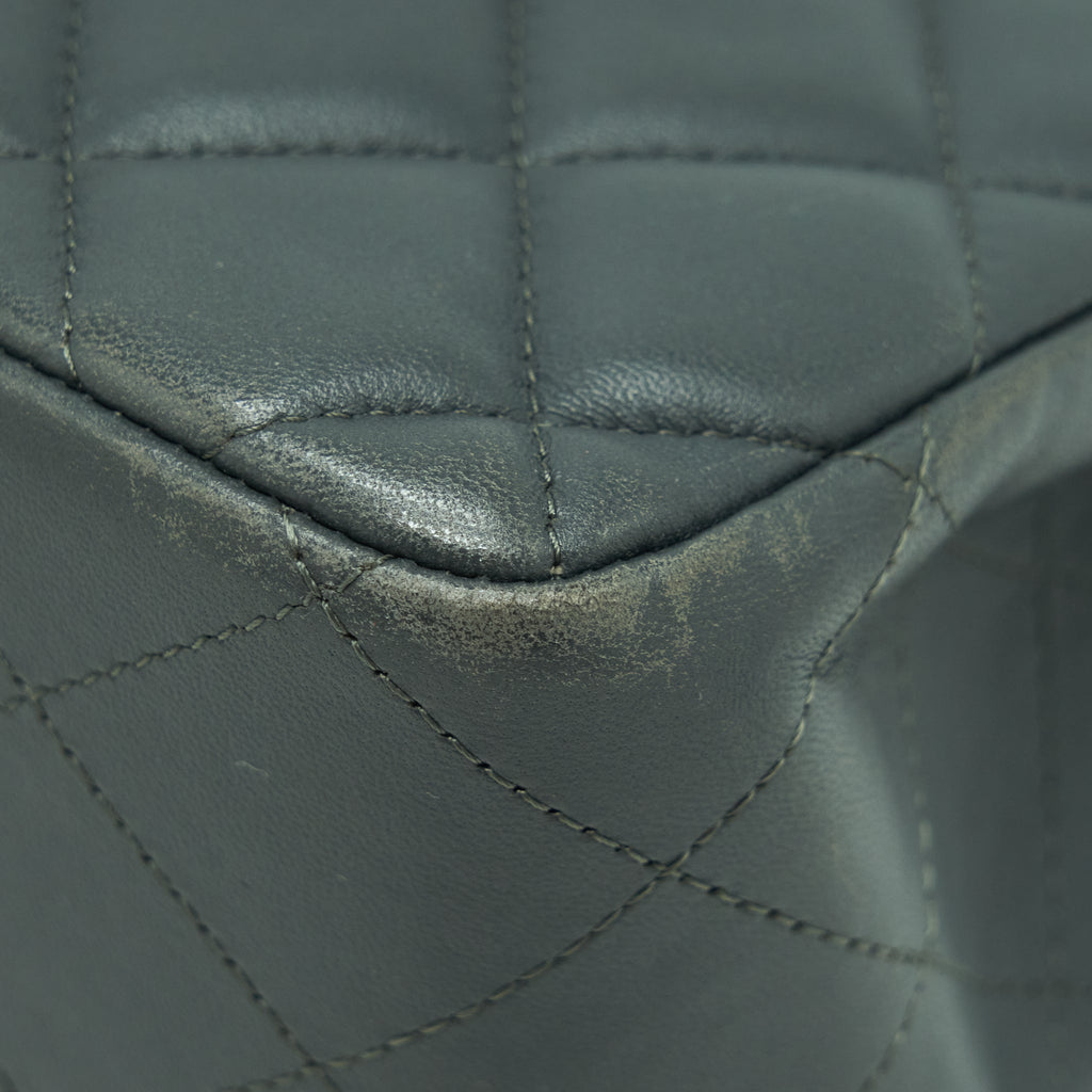 CHANEL JUMBO CLASSIC DOUBLE FLAP BAG LAMBSKIN GREY SHW