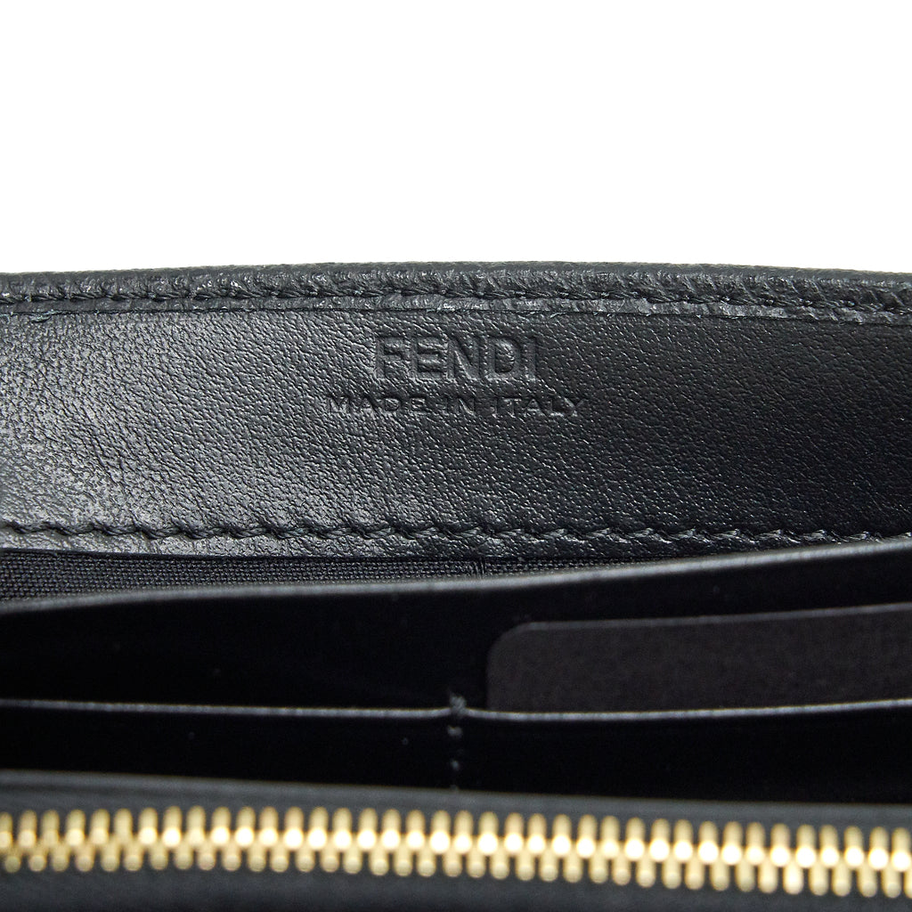 FENDI GRAINED CALFSKIN WALLET WITH CHAIN BLACK GHW