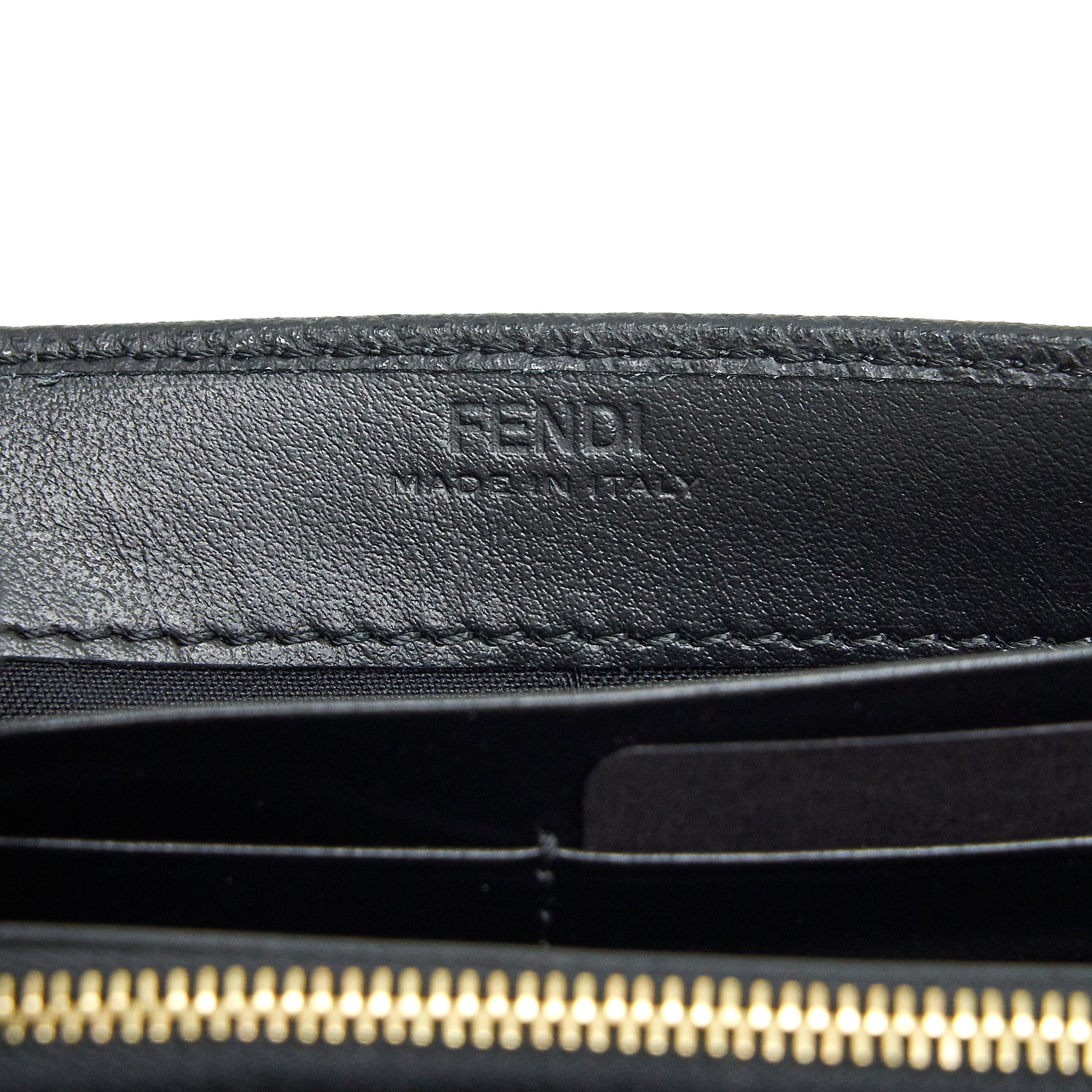 FENDI GRAINED CALFSKIN WALLET WITH CHAIN BLACK GHW