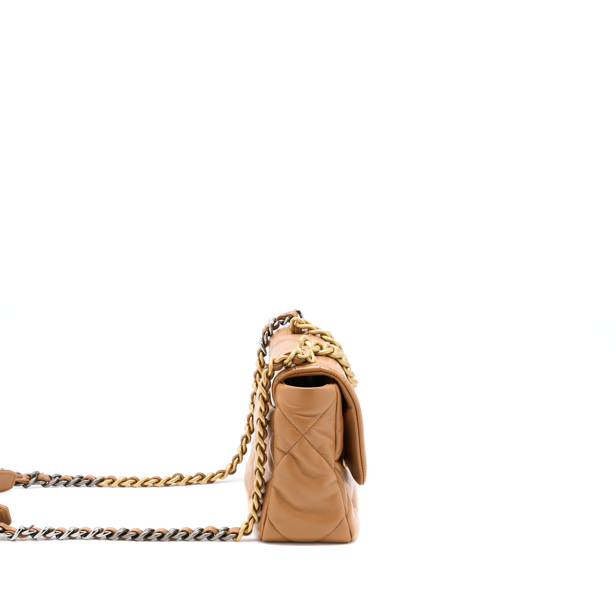 CHANEL 22A SMALL 19 BAG LAMBSKIN CARAMEL GHW (MICROCHIP)