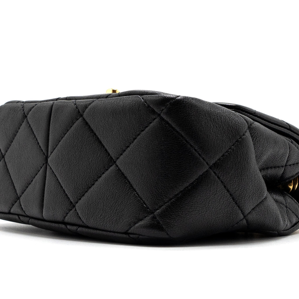 CHANEL ROUND HANDLE MINI SQUARE CROSSBODY BAG LAMBSKIN BRUSHED GHW(MICROCHIP)