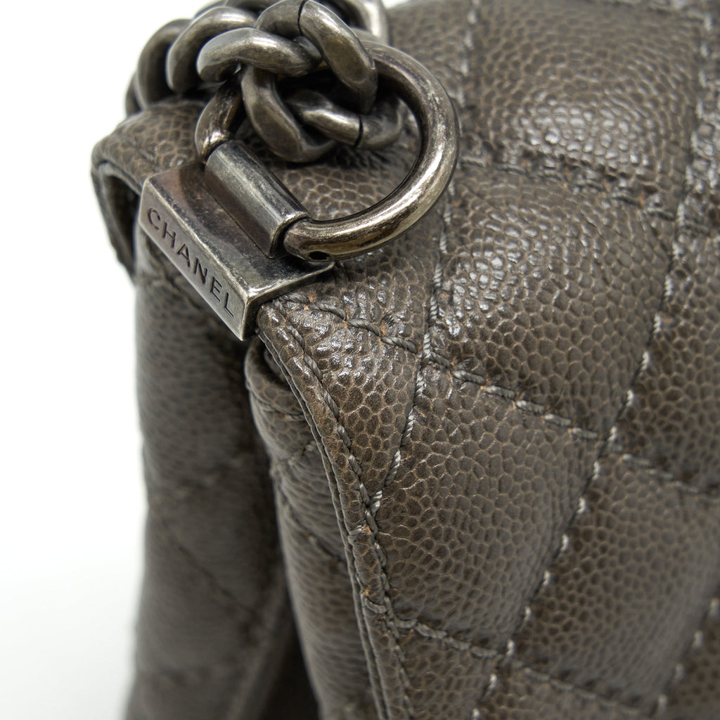 CHANEL FLAP BAG CAVIAR DARK GREY RUTHENIUM SLIVER HARDWARE