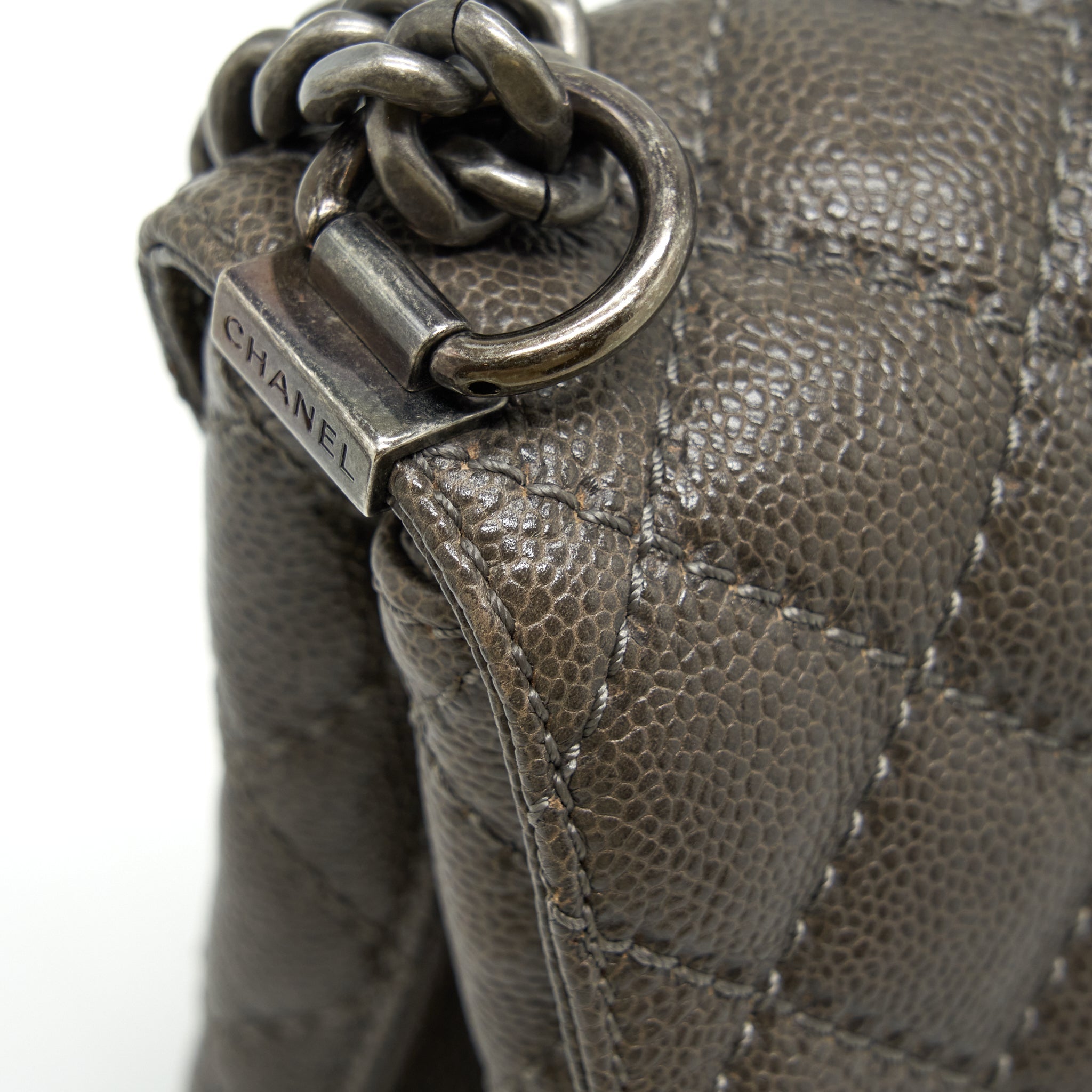 CHANEL FLAP BAG CAVIAR DARK GREY RUTHENIUM SLIVER HARDWARE