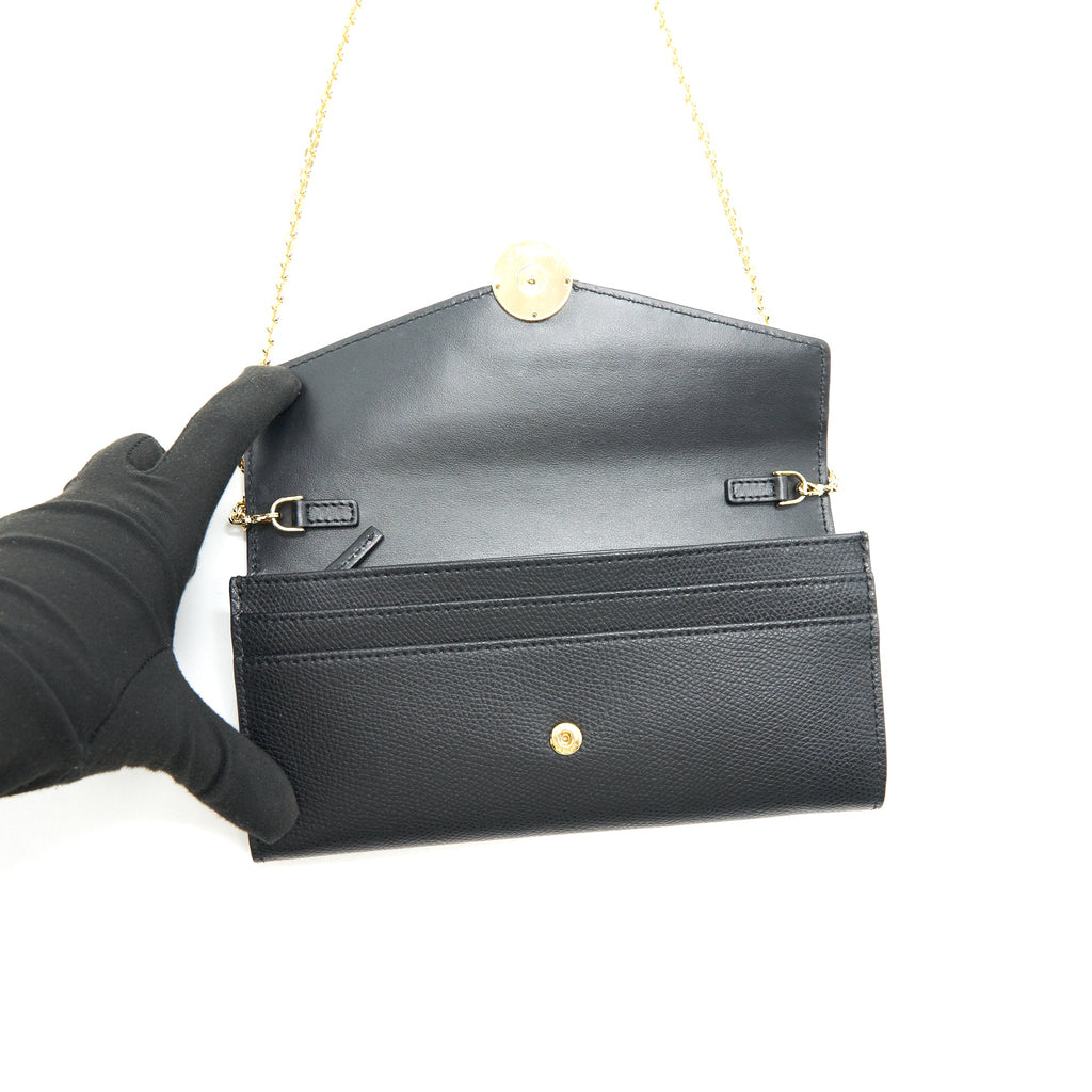 FENDI GRAINED CALFSKIN WALLET WITH CHAIN BLACK GHW
