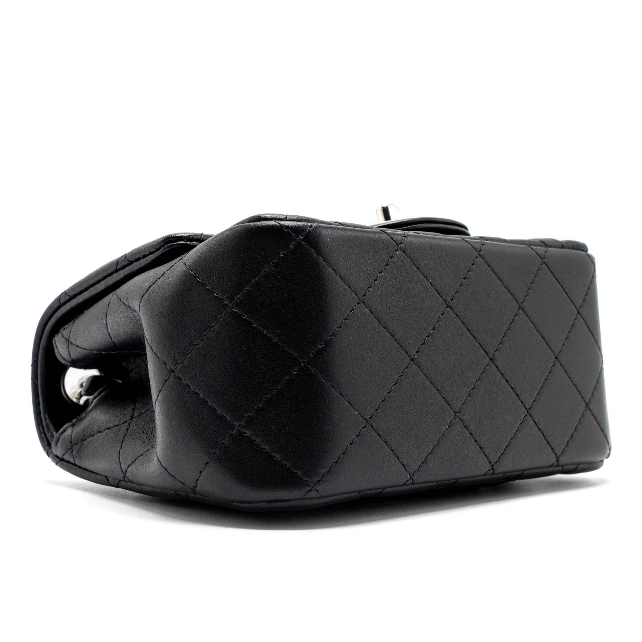 CHANEL MINI SQUARE FLAP BAG LAMBSKIN BLACK SHW (MICROCHIP)