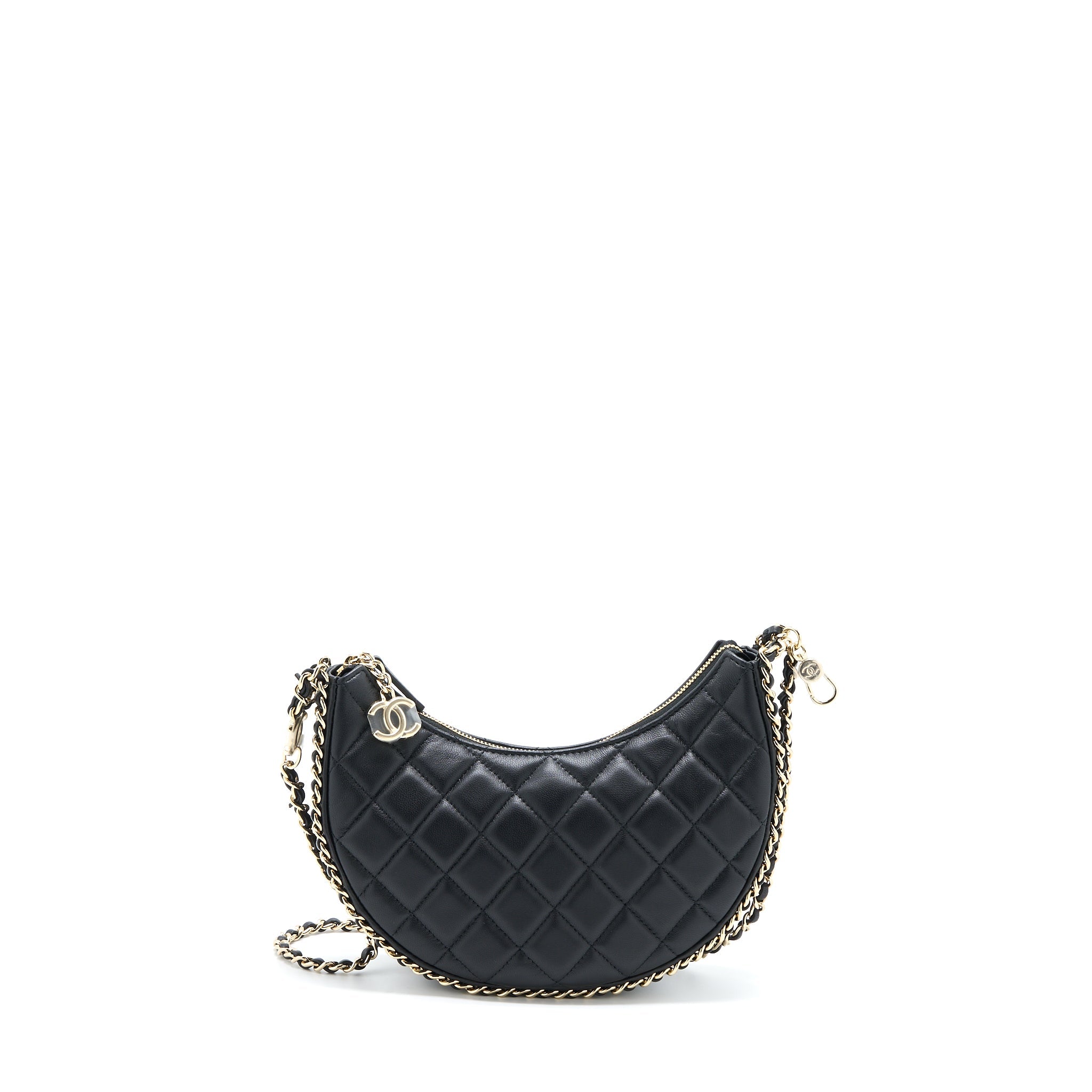 CHANEL SMALL MOON HOBO BAG LAMBSKIN BLACK LGHW (MICROCHIP)