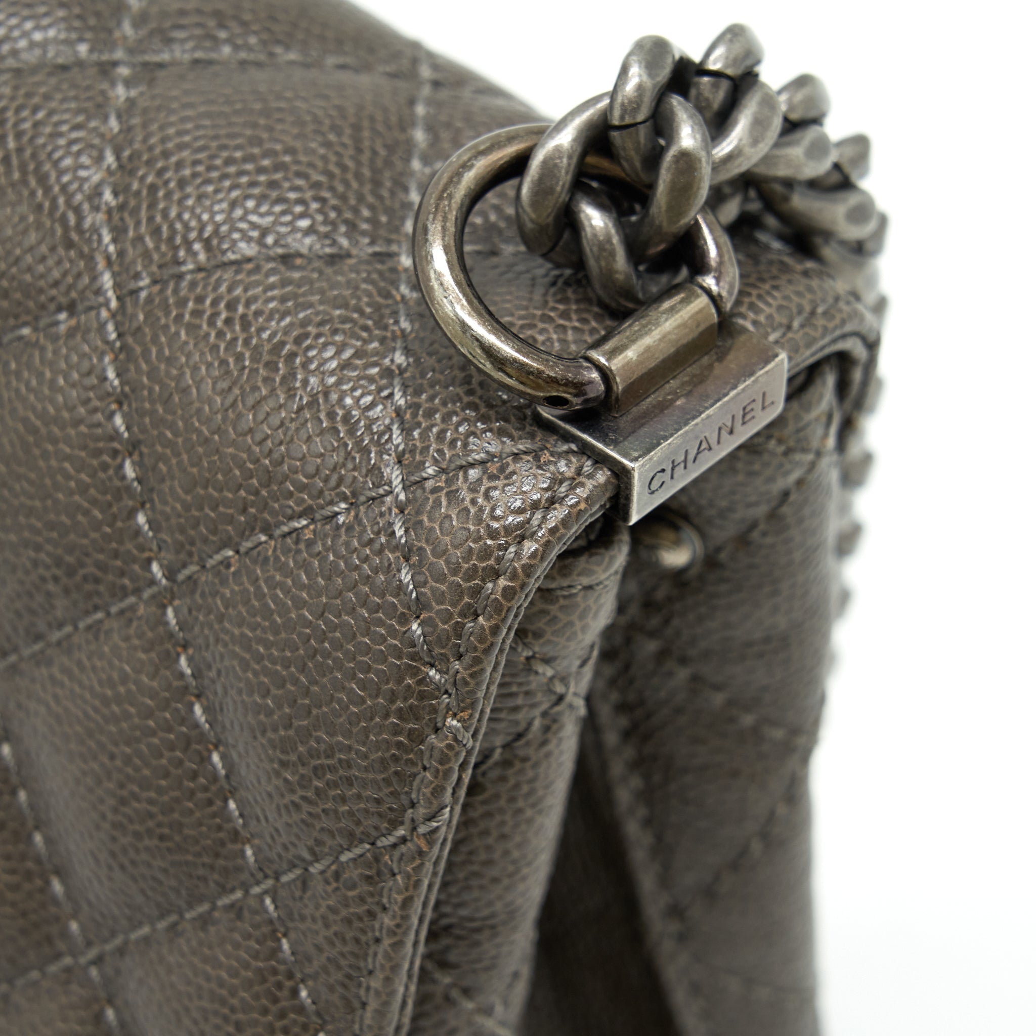 CHANEL FLAP BAG CAVIAR DARK GREY RUTHENIUM SLIVER HARDWARE