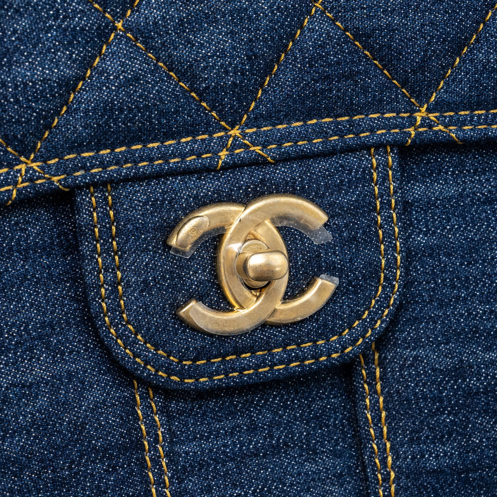 CHANEL 23S FLAP BACKPACK DENIM BLUE WITH GHW (MICROCHIP)