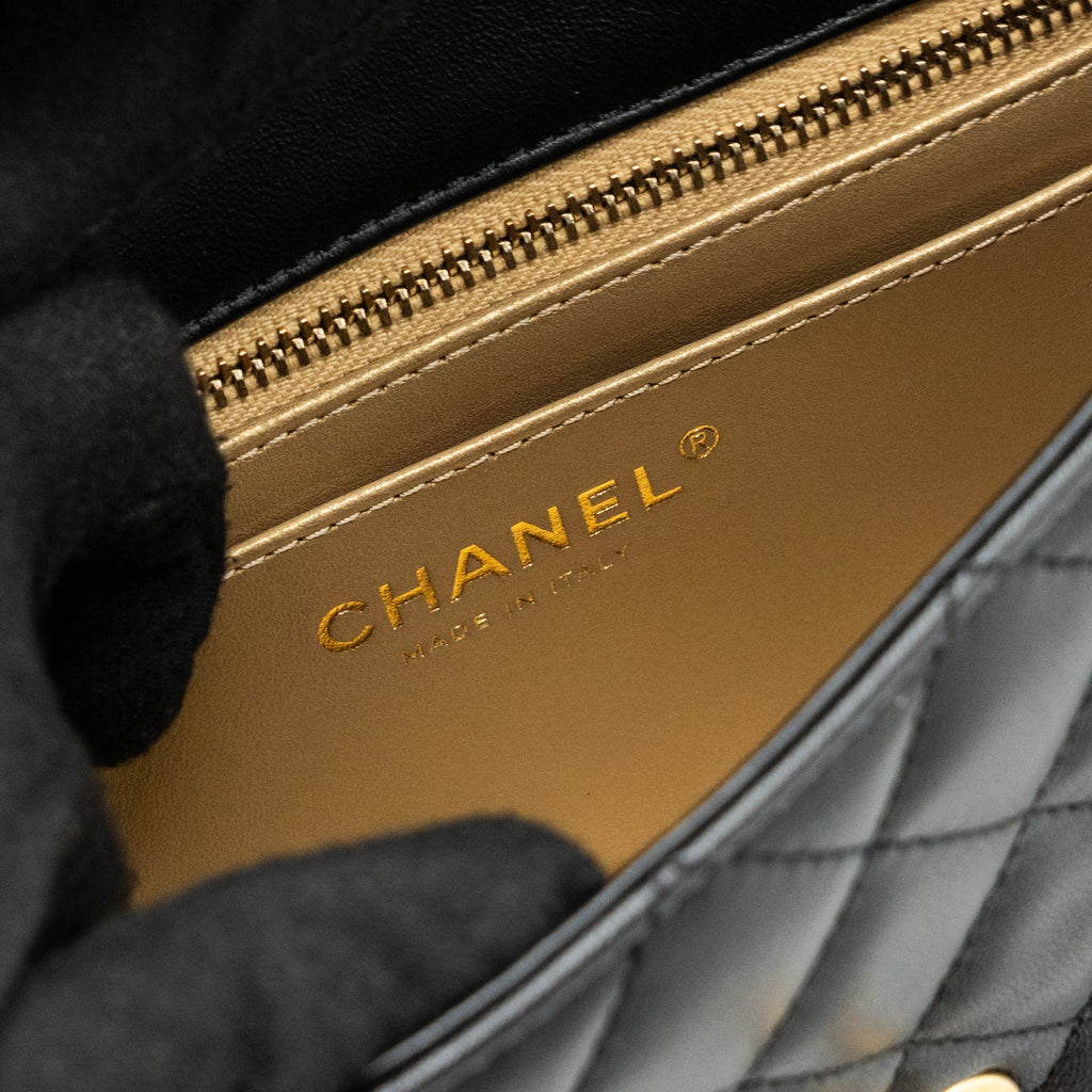 CHANEL 23K PEARL CRUSH MINI RECTANGULAR FLAP BAG LAMBSKIN BLACK BRUSHED GHW(MICROCHIP)