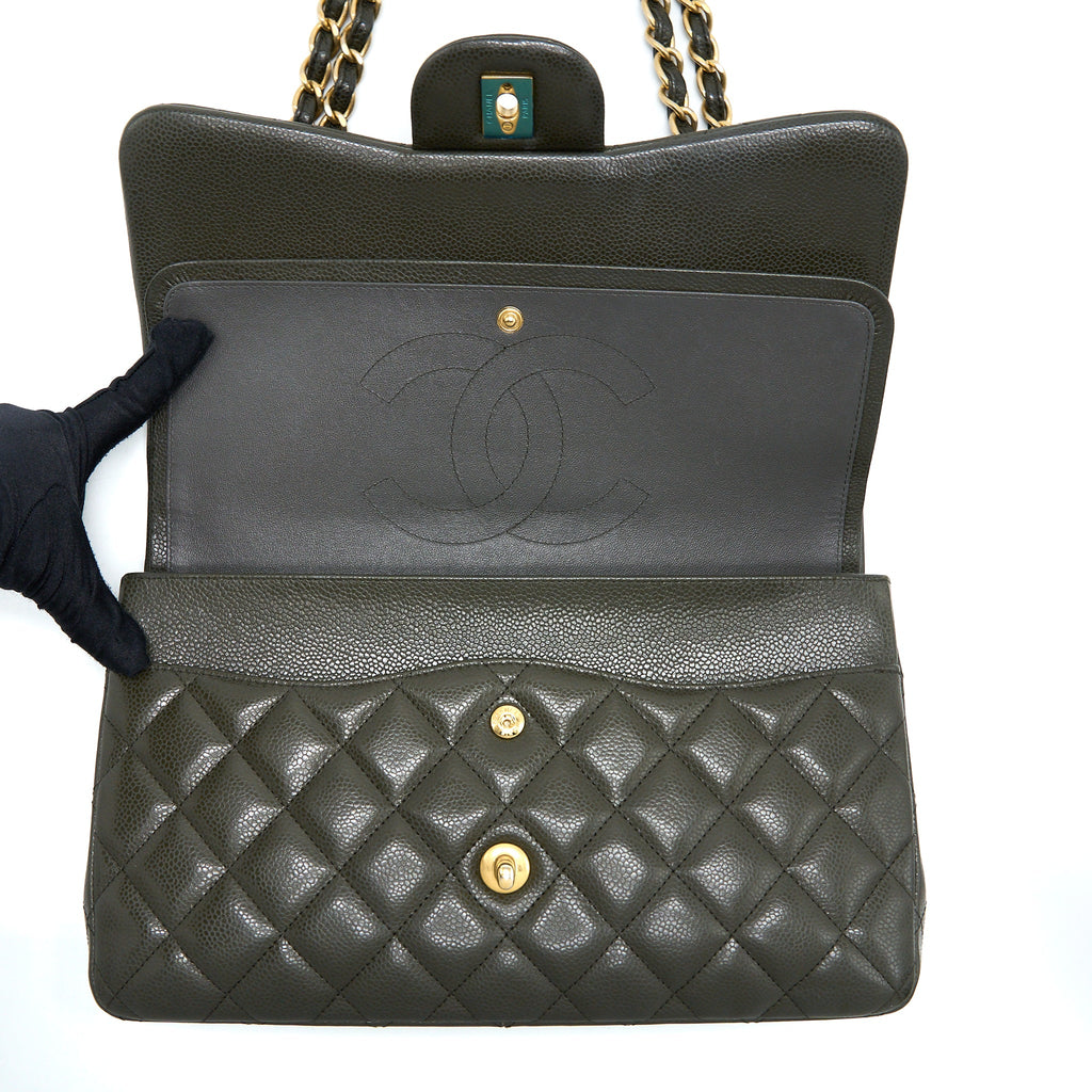CHANEL CLASSIC JUMBO DOUBLE FLAP BAG CAVIAR OLIVE GREEN GHW