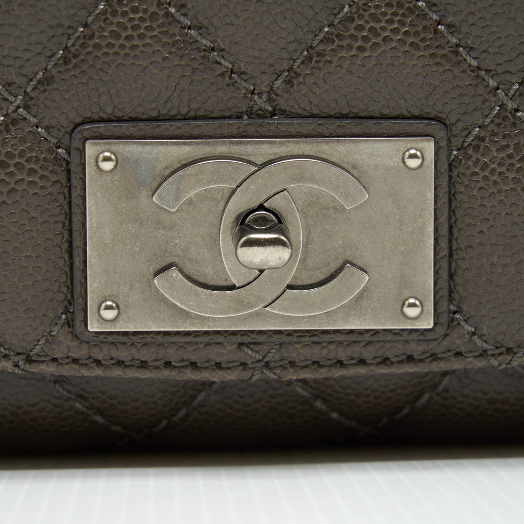 CHANEL FLAP BAG CAVIAR DARK GREY RUTHENIUM SLIVER HARDWARE