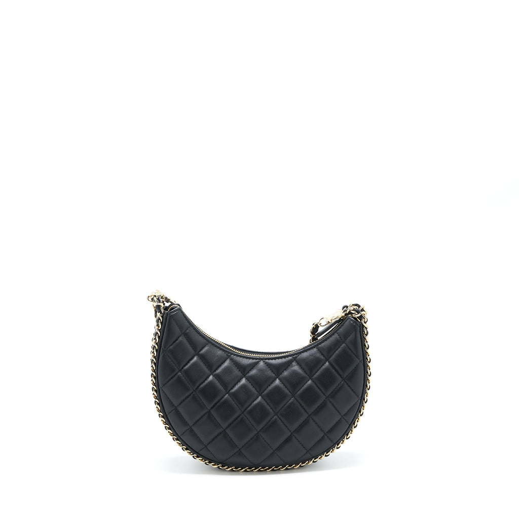 CHANEL SMALL MOON HOBO BAG LAMBSKIN BLACK LGHW (MICROCHIP)