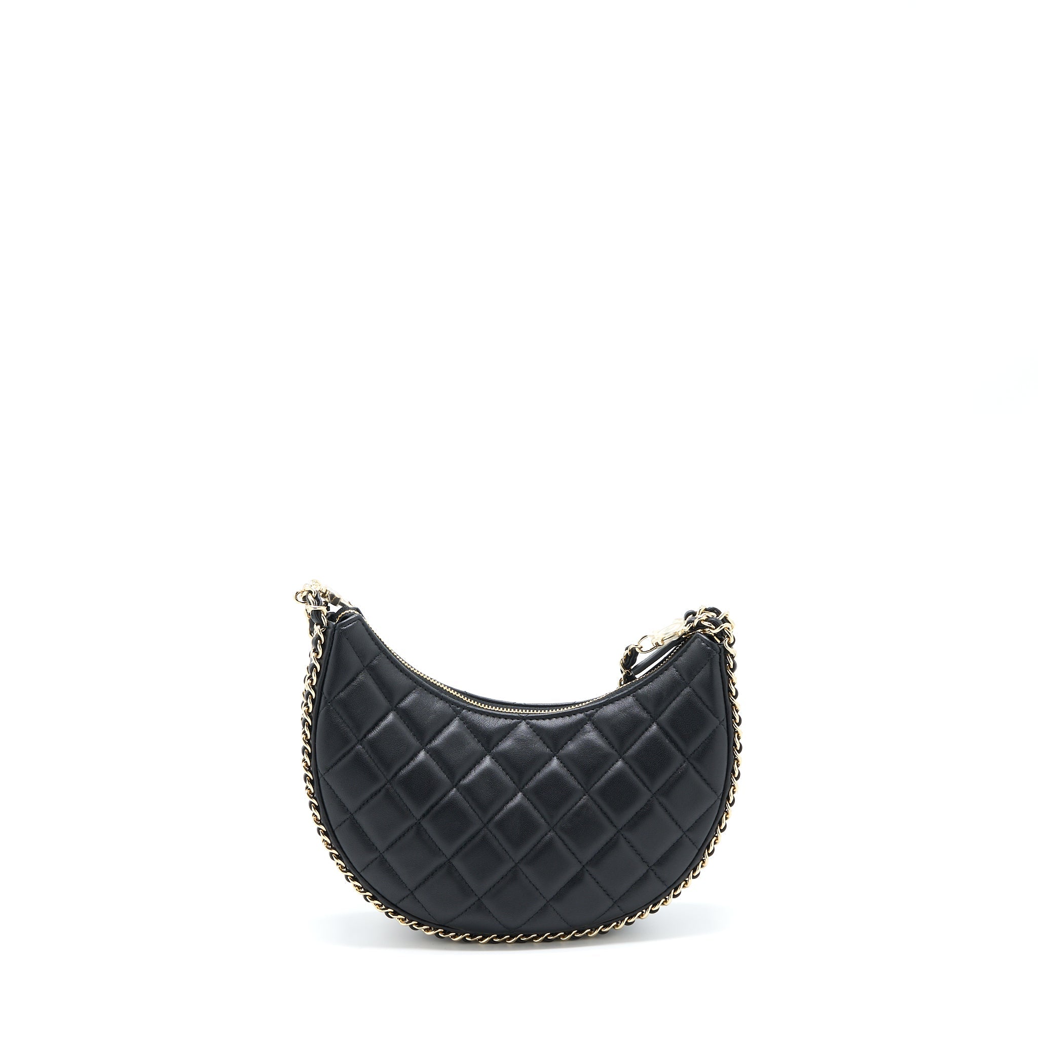 CHANEL SMALL MOON HOBO BAG LAMBSKIN BLACK LGHW (MICROCHIP)