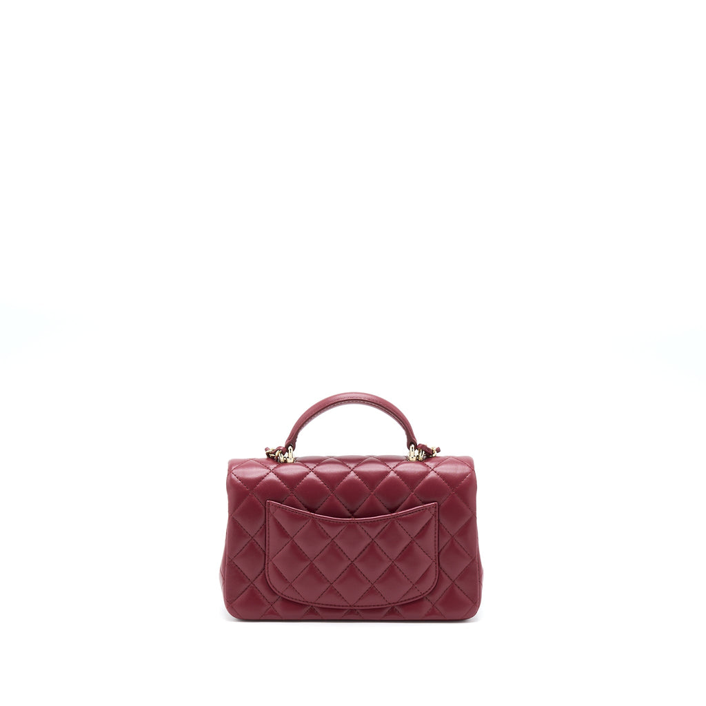 CHANEL 22A TOP HANDLE MINI RECTANGULAR FLAP BAG LAMBSKIN BURGUNDY LGHW