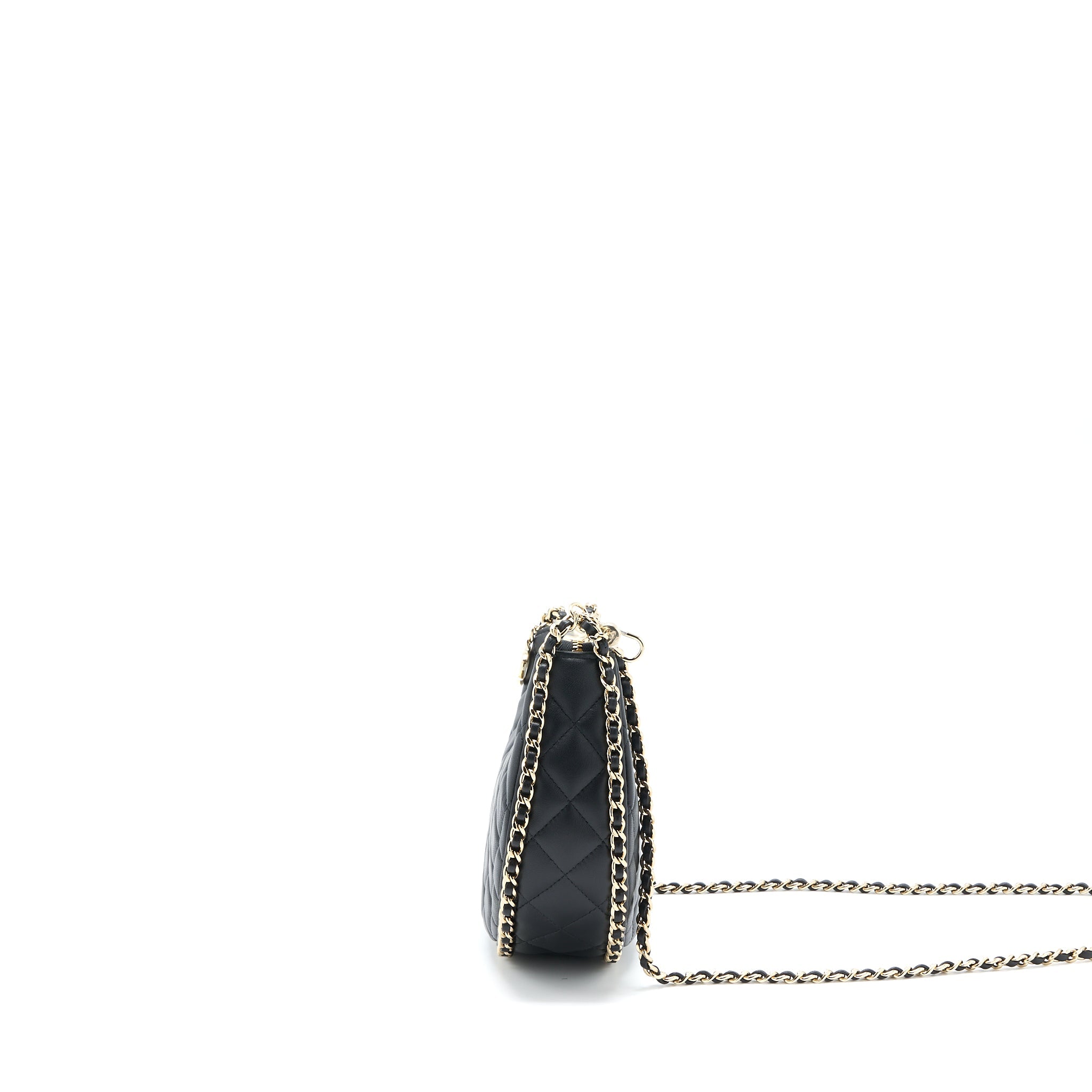 CHANEL SMALL MOON HOBO BAG LAMBSKIN BLACK LGHW (MICROCHIP)