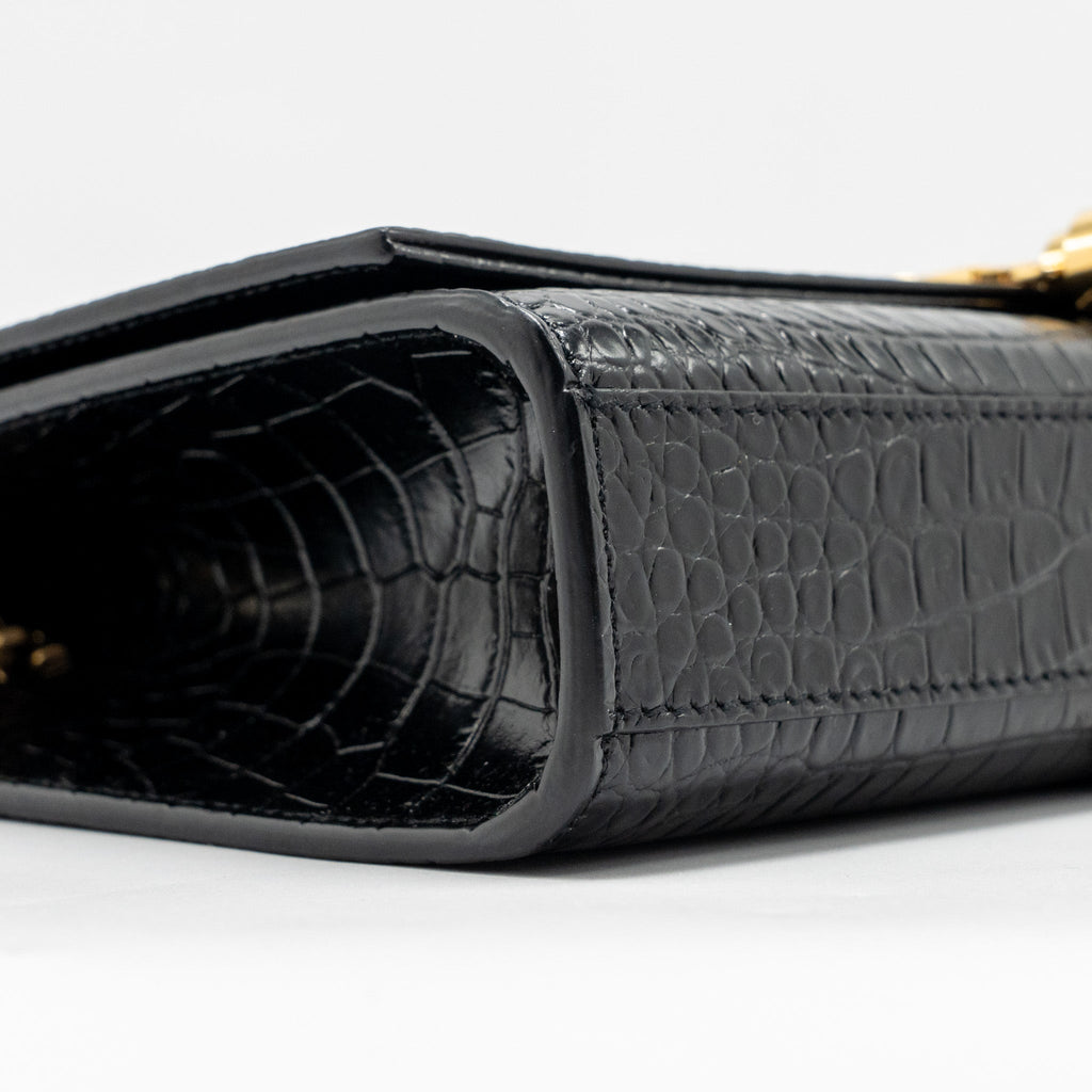 SAINT LAURENT/YSL MEDIUM KATE TASSEL BAG CROC-EMBOSSED CALFSKIN BLACK GHW