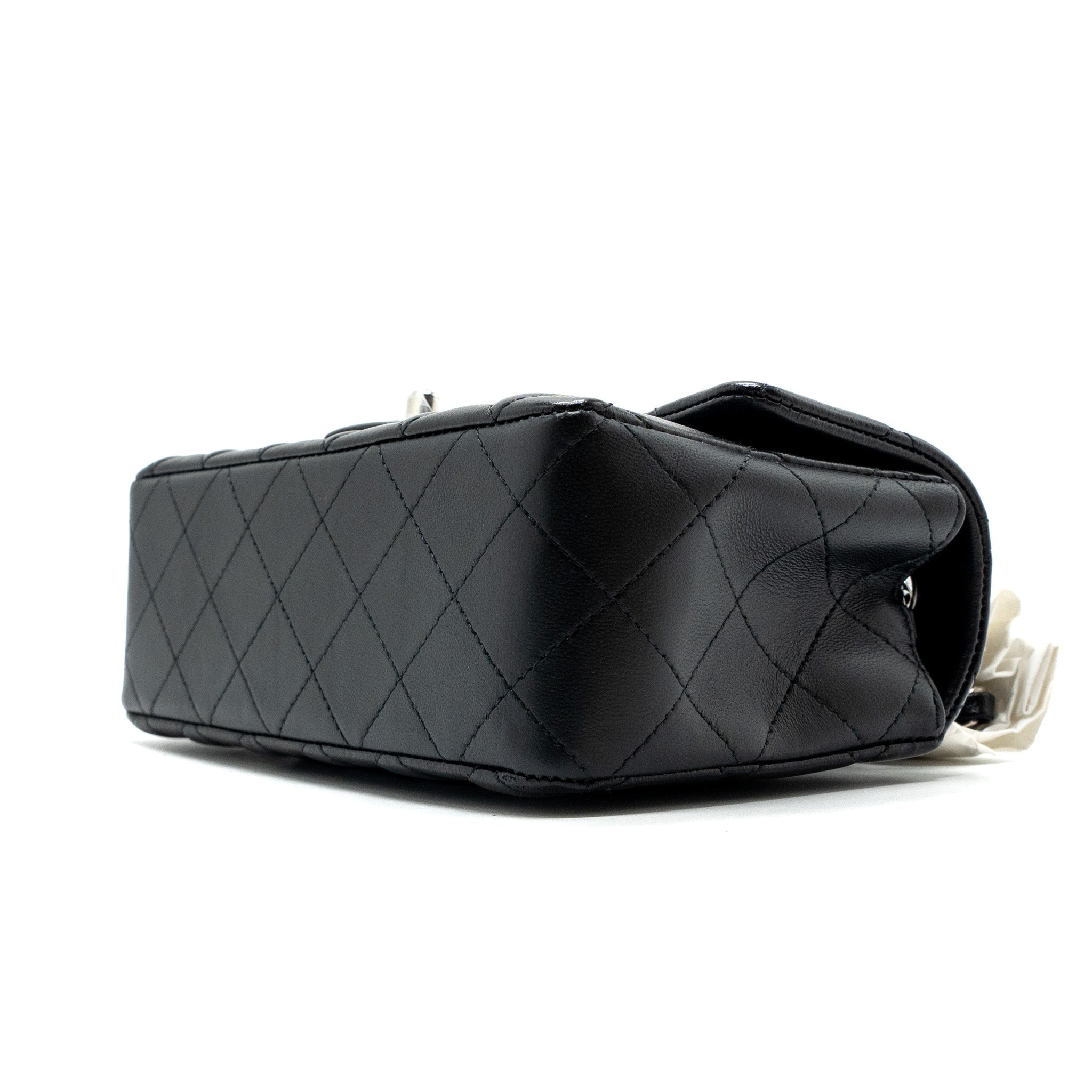 CHANEL CLASSIC MINI RECTANGULAR FLAP BAG LAMBSKIN BLACK SHW (MICROCHIP)