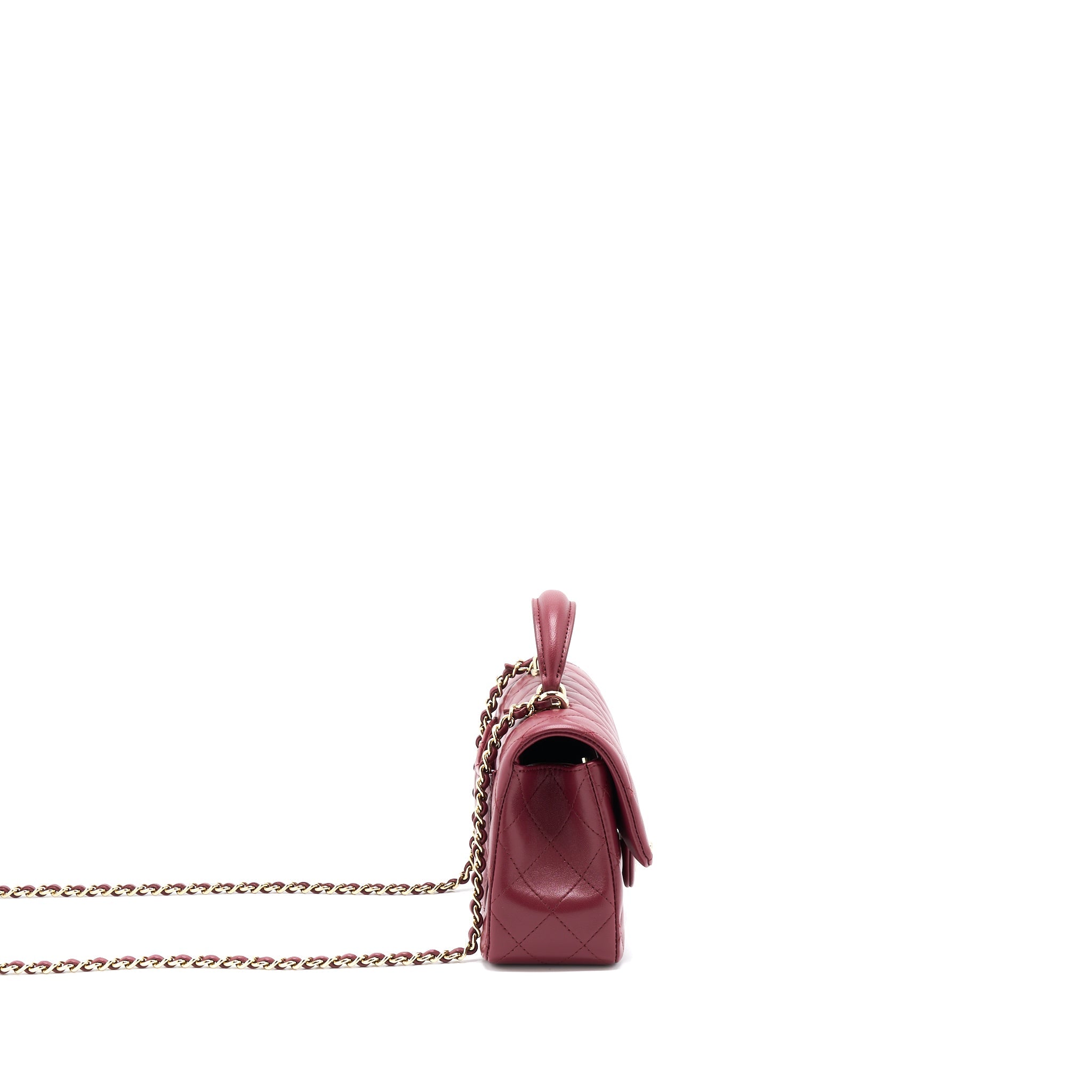 CHANEL 22A TOP HANDLE MINI RECTANGULAR FLAP BAG LAMBSKIN BURGUNDY LGHW