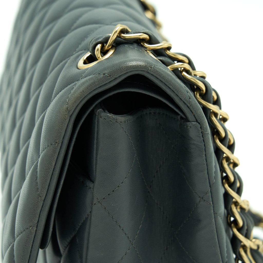 CHANEL JUMBO CLASSIC DOUBLE FLAP BAG LAMBSKIN GREY SHW