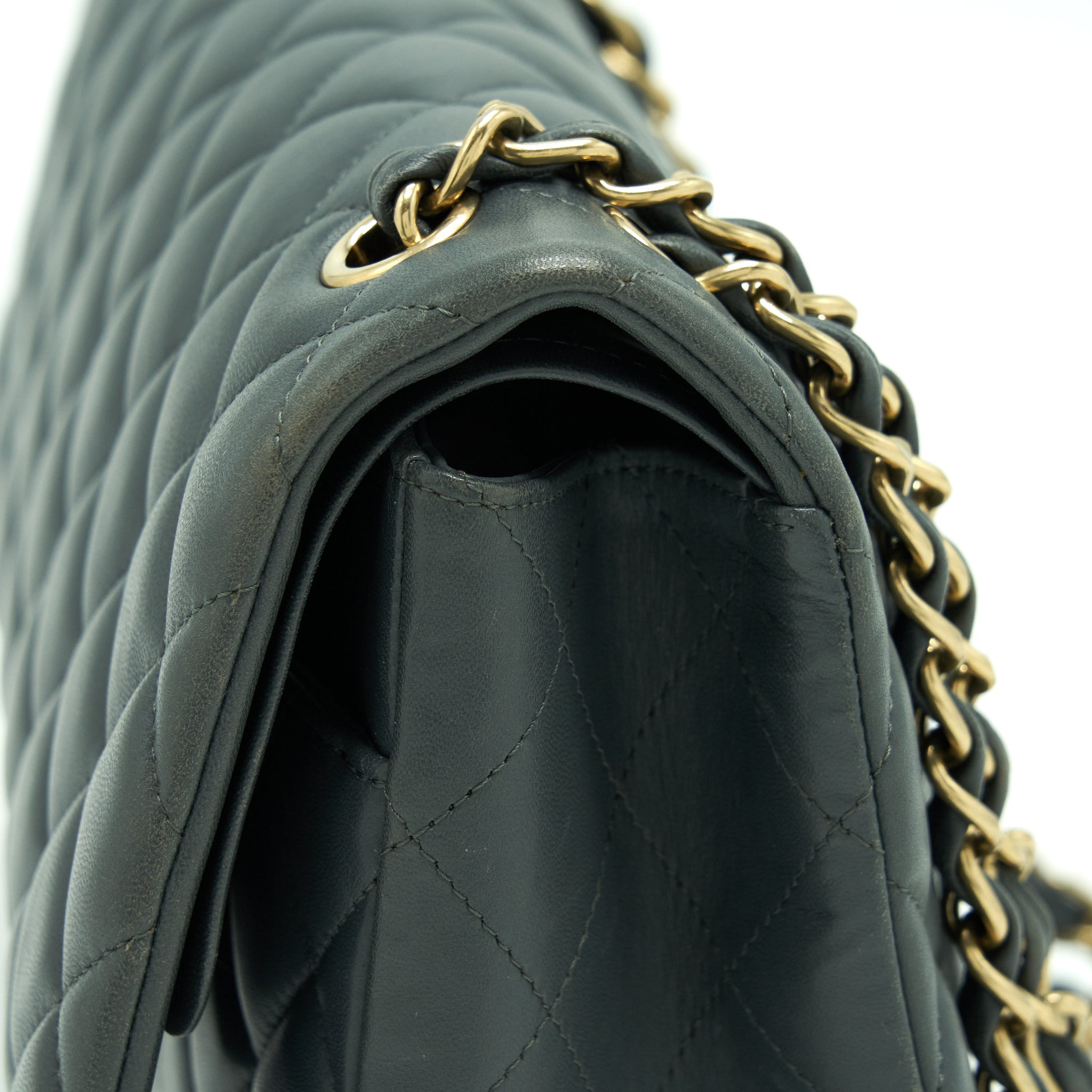 CHANEL JUMBO CLASSIC DOUBLE FLAP BAG LAMBSKIN GREY SHW