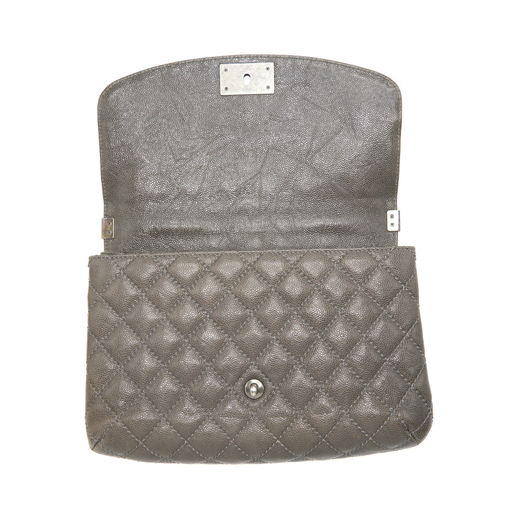 CHANEL FLAP BAG CAVIAR DARK GREY RUTHENIUM SLIVER HARDWARE