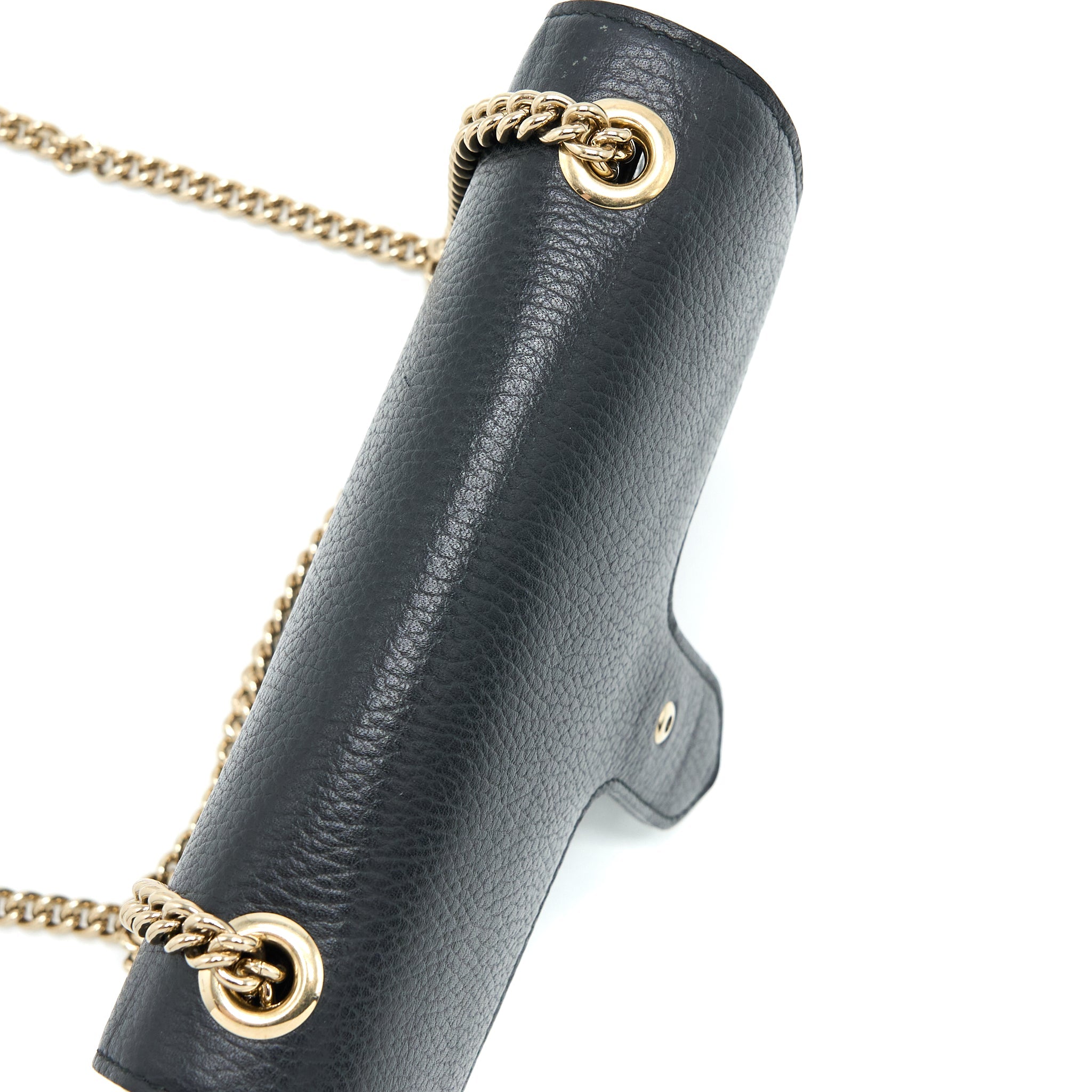 GUCCI INTERLOCKING SMALL SHOULDER BAG BLACK LGHW