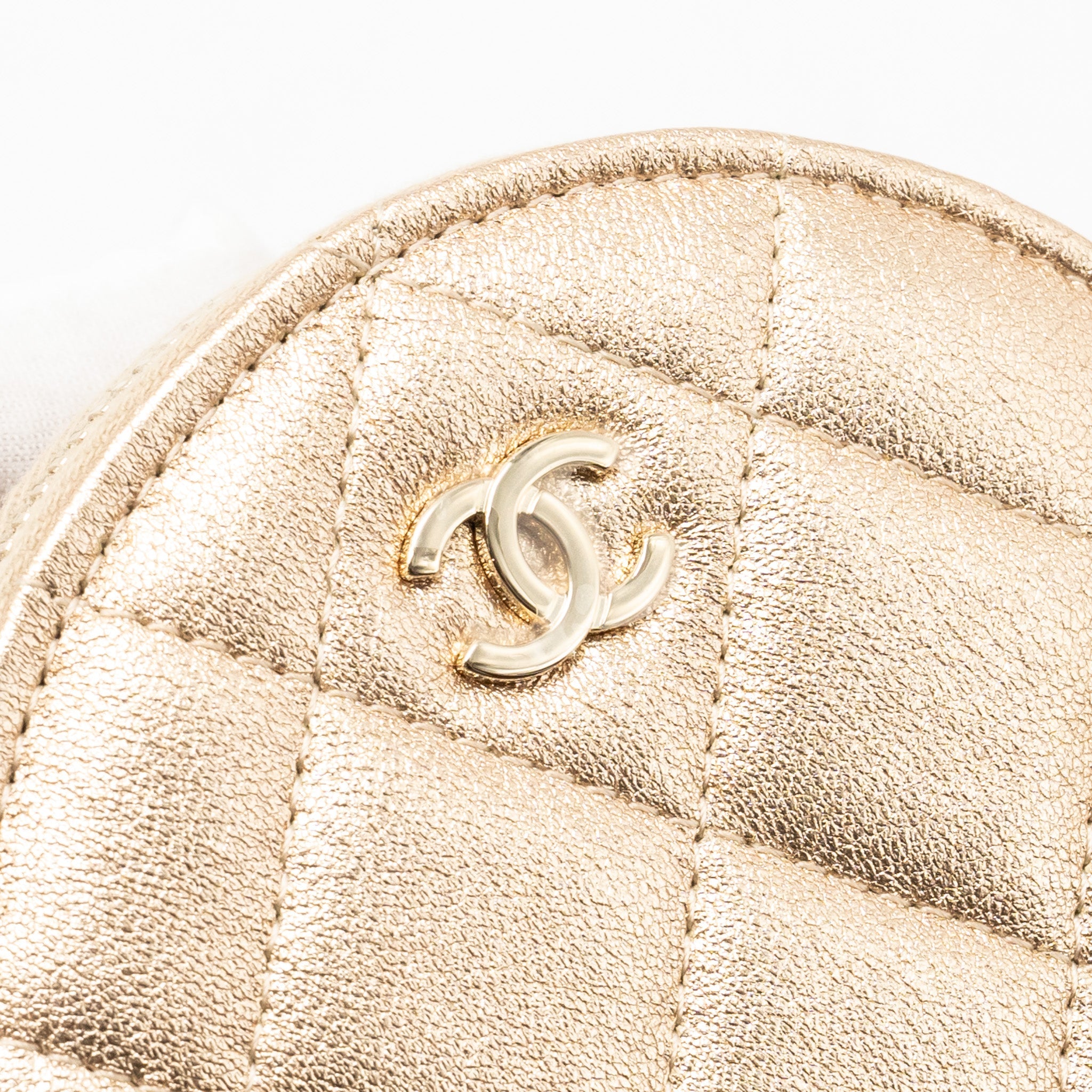 CHANEL ROUND CLIP ON PURSE DUO BAG CHARM QUILTED LAMBSKIN METALLIC GOLD LGHW (MIRCOCHIP)