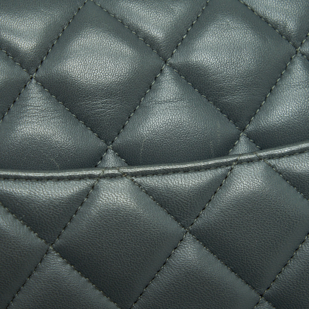 CHANEL JUMBO CLASSIC DOUBLE FLAP BAG LAMBSKIN GREY SHW