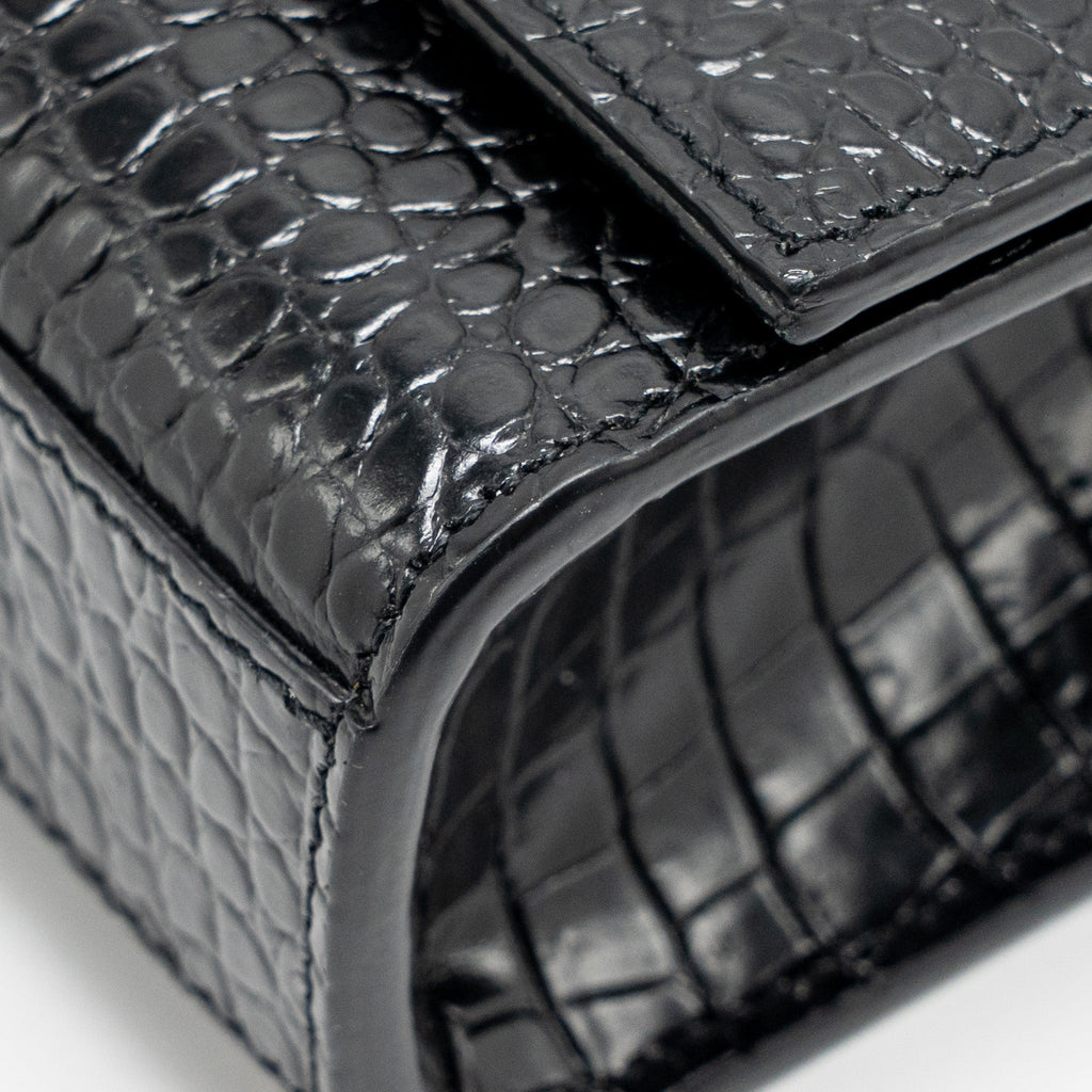 SAINT LAURENT/YSL MEDIUM KATE TASSEL BAG CROC-EMBOSSED CALFSKIN BLACK GHW