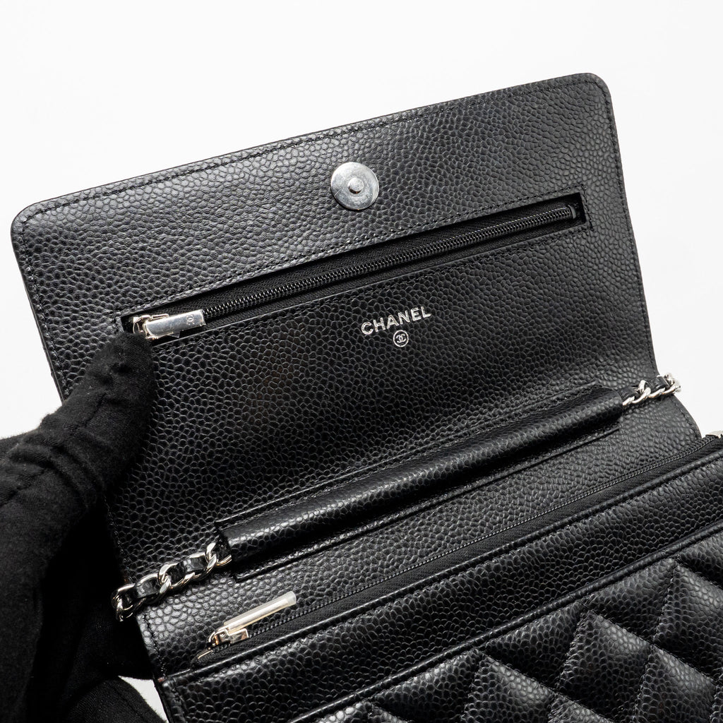 CHANEL CLASSIC WALLET ON CHAIN CAVIAR BLACK SHW (MICROCHIP)