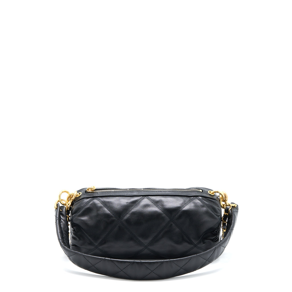 CHANEL MINI BOWLING BAG WITH CHAIN LAMBSKIN BLACK BRUSHED GHW (MICROCHIP)