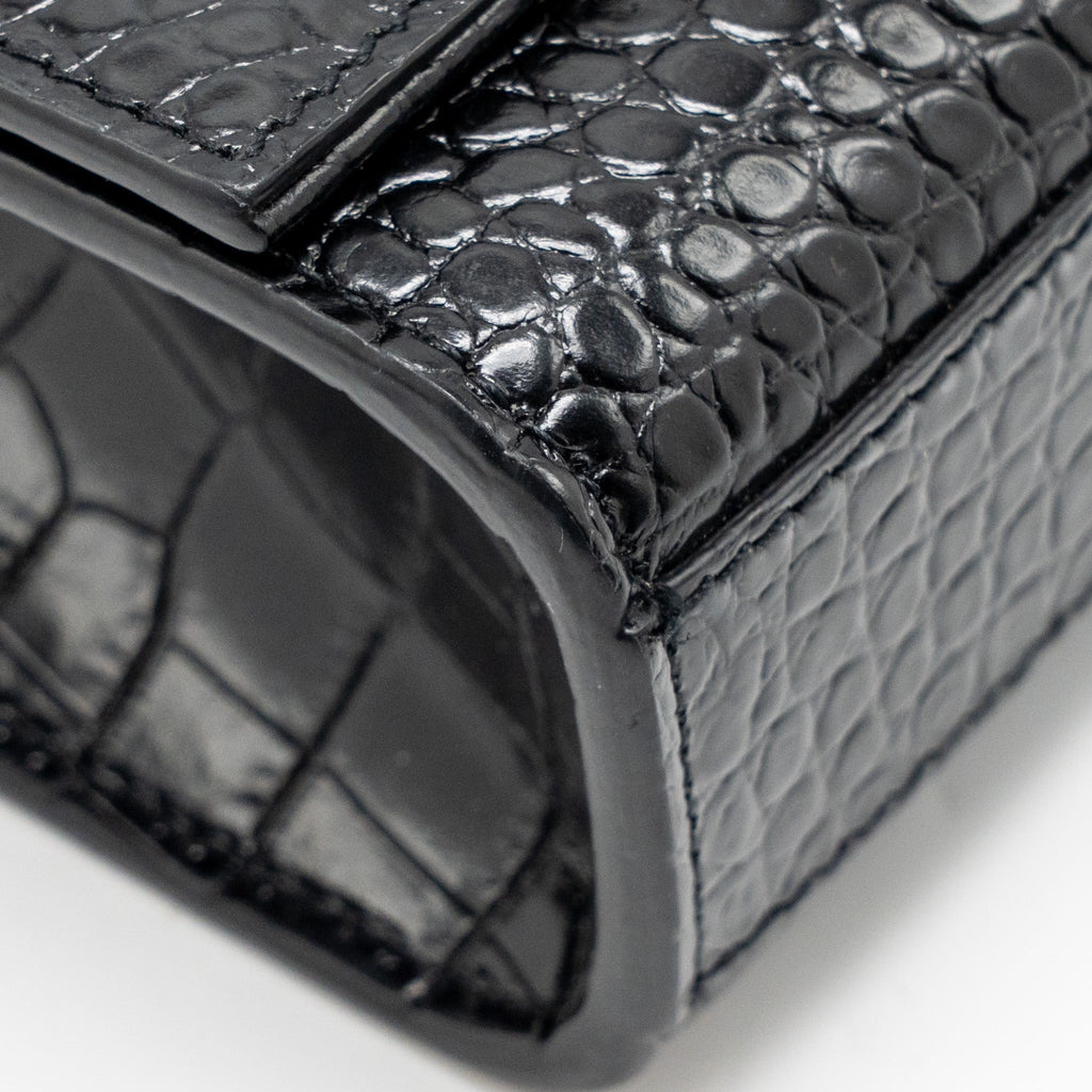 SAINT LAURENT/YSL MEDIUM KATE TASSEL BAG CROC-EMBOSSED CALFSKIN BLACK GHW