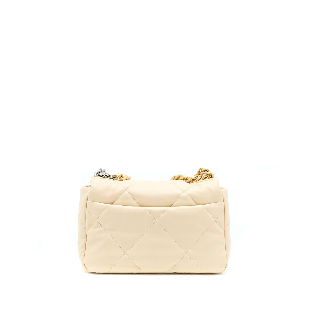CHANEL SMALL 19 BAG GOATSKIN BEIGE WITH MULTICOLOUR HARDWARE