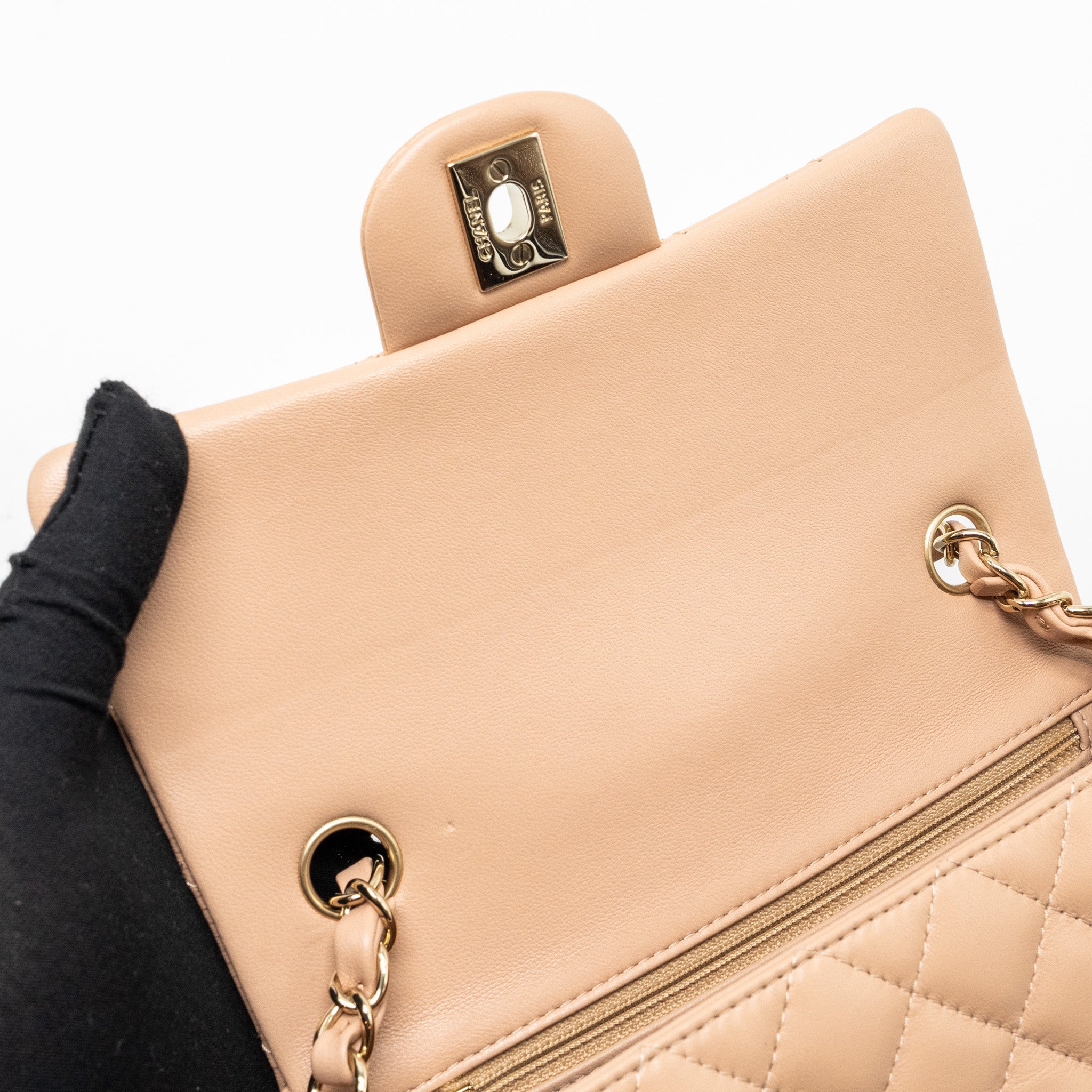 CHANEL MINI RECTANGULAR FLAP BAG LAMBSKIN LIGHT BEIGE LGHW (MICROCHIP)