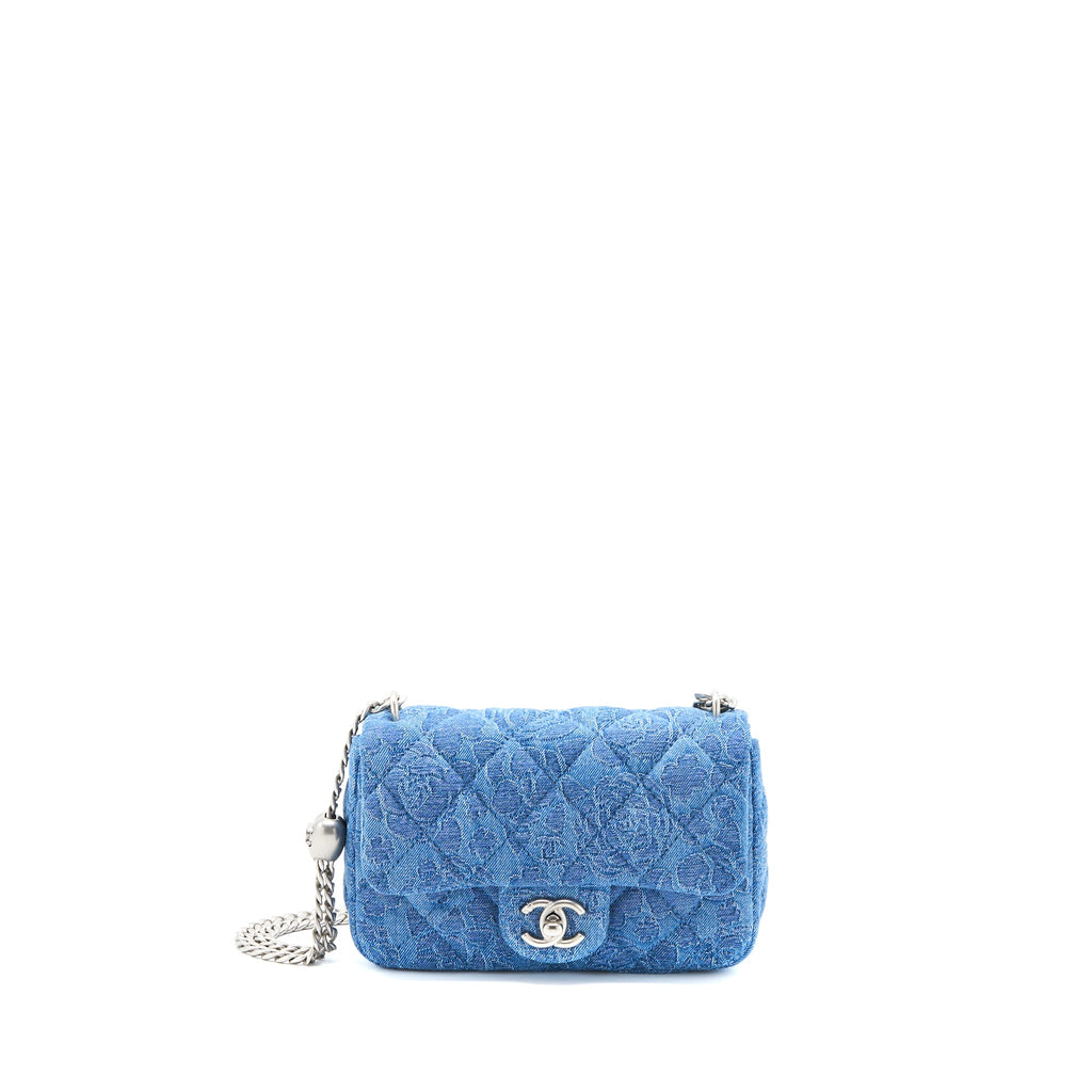 CHANEL 23P MINI COCO LOVE FLAP BAG CAMELLIA DENIM BLUE SHW (MICROCHIP)