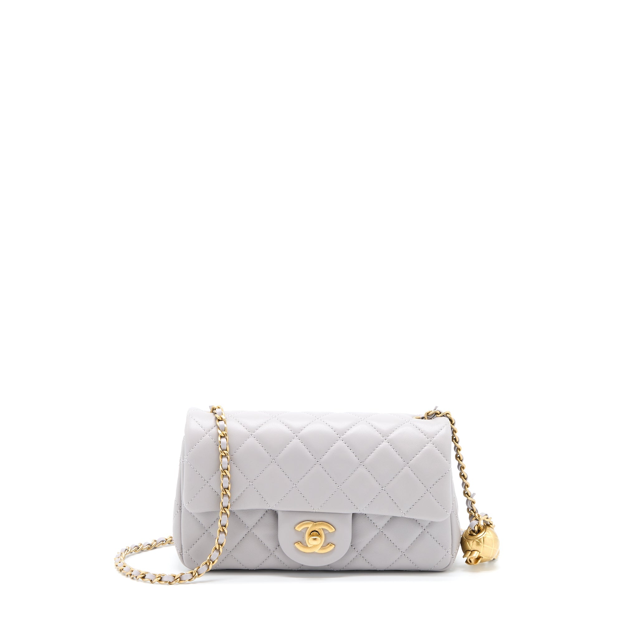 CHANEL PEARL CRUSH MINI RECTANGULAR LAMBSKIN GREY BRUSHED GHW (MICROCHIP)