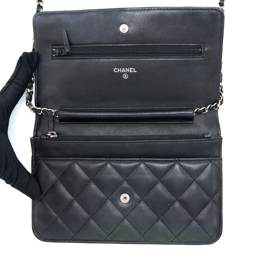 CHANEL CLASSIC WALLET ON CHAIN LAMBSKIN BLACK SHW