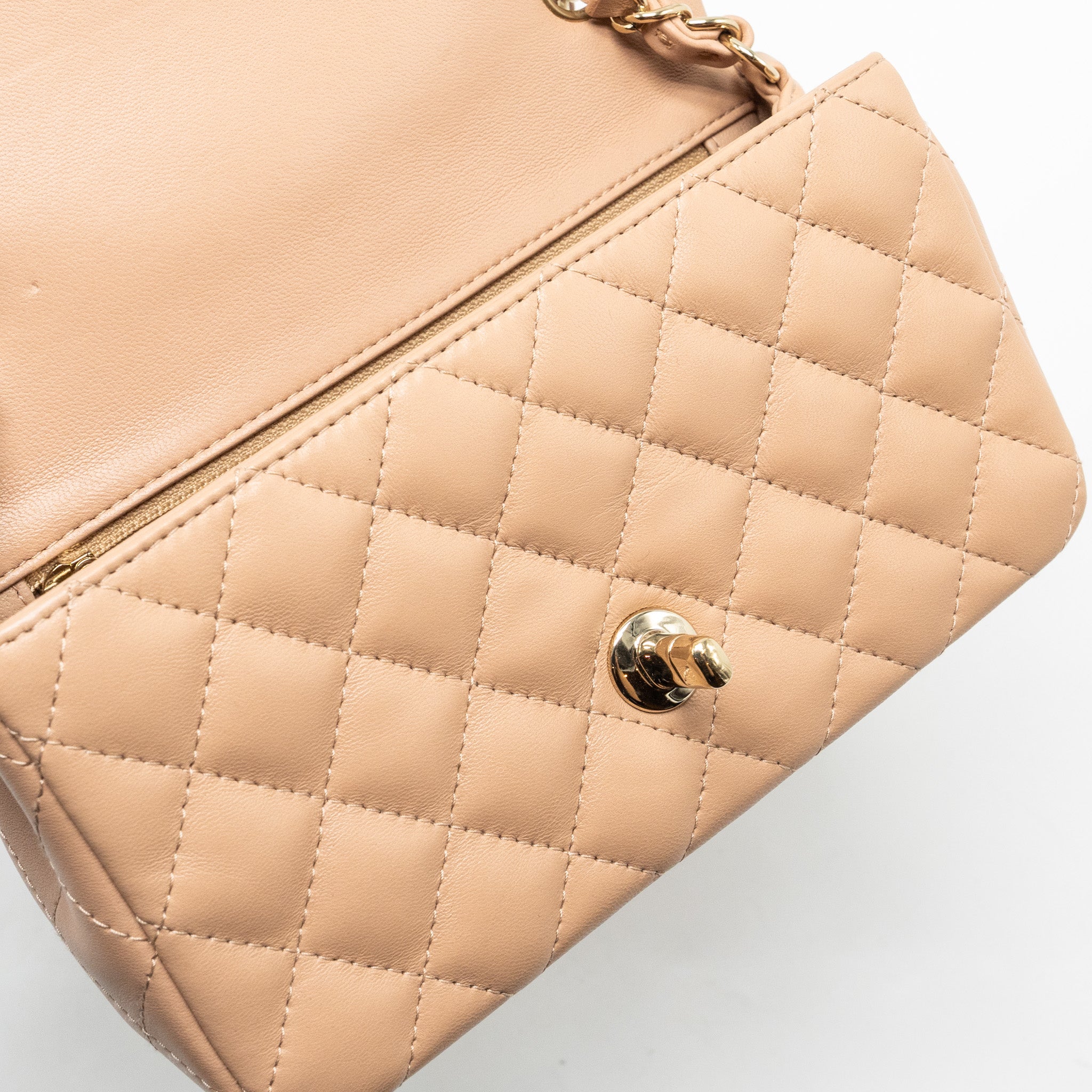 CHANEL MINI RECTANGULAR FLAP BAG LAMBSKIN LIGHT BEIGE LGHW (MICROCHIP)