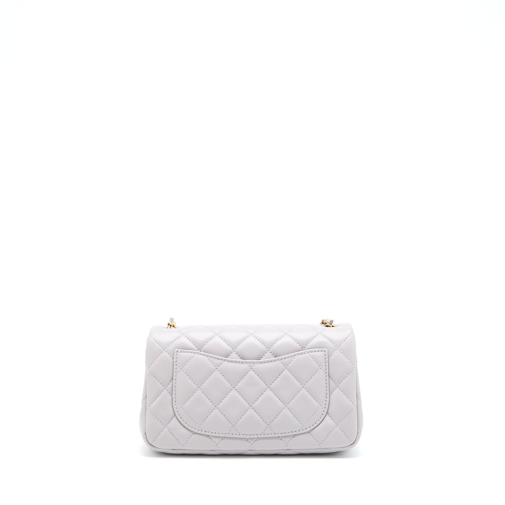 CHANEL PEARL CRUSH MINI RECTANGULAR LAMBSKIN GREY BRUSHED GHW (MICROCHIP)
