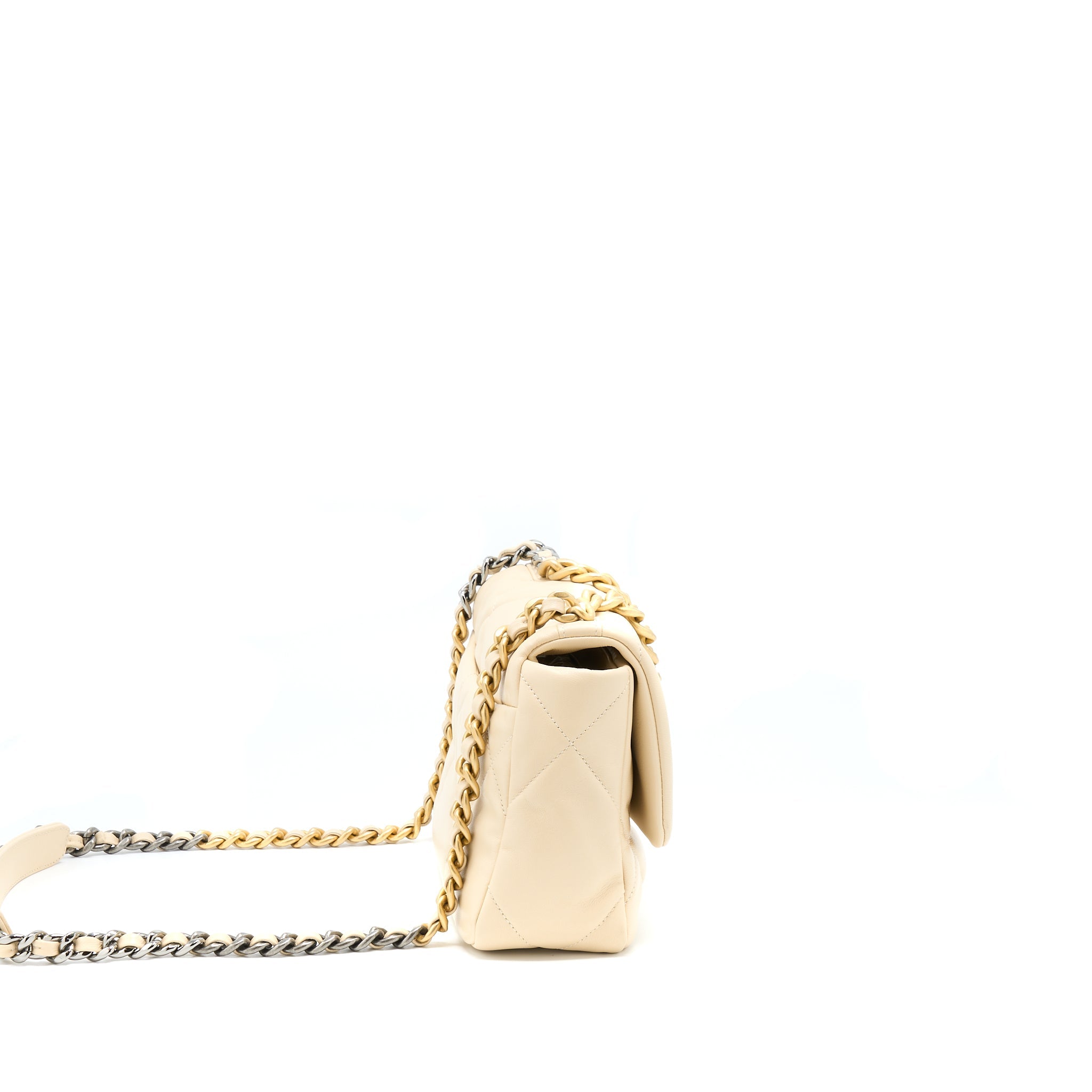 CHANEL SMALL 19 BAG GOATSKIN BEIGE WITH MULTICOLOUR HARDWARE