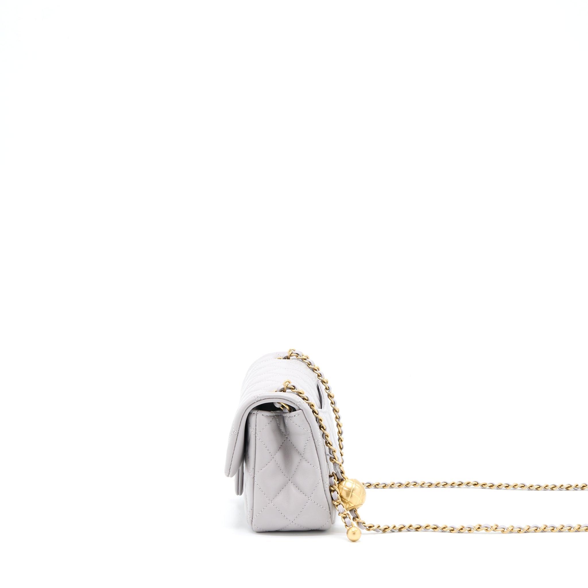 CHANEL PEARL CRUSH MINI RECTANGULAR LAMBSKIN GREY BRUSHED GHW (MICROCHIP)