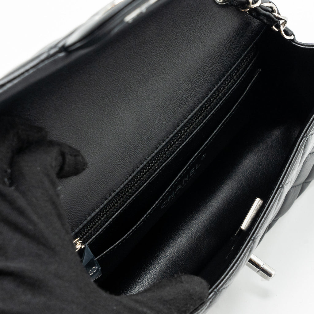 CHANEL CLASSIC MINI RECTANGULAR FLAP BAG LAMBSKIN BLACK SHW (MICROCHIP)