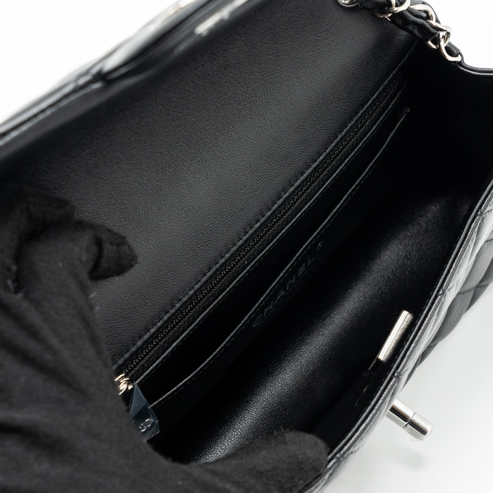 CHANEL CLASSIC MINI RECTANGULAR FLAP BAG LAMBSKIN BLACK SHW (MICROCHIP)