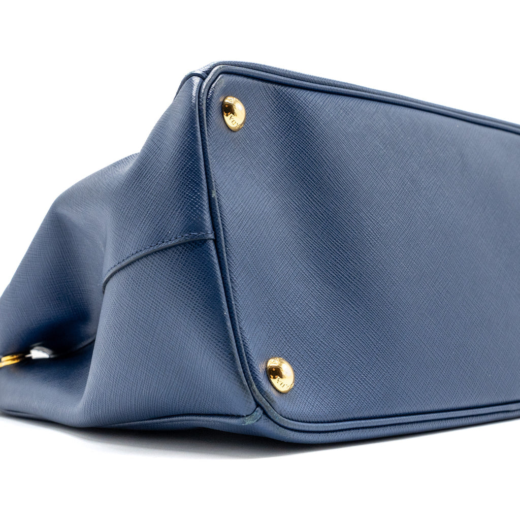 PRADA DOUBLE ZIP TOTE BAG SAFFIANO CALFSKIN BLUE GHW