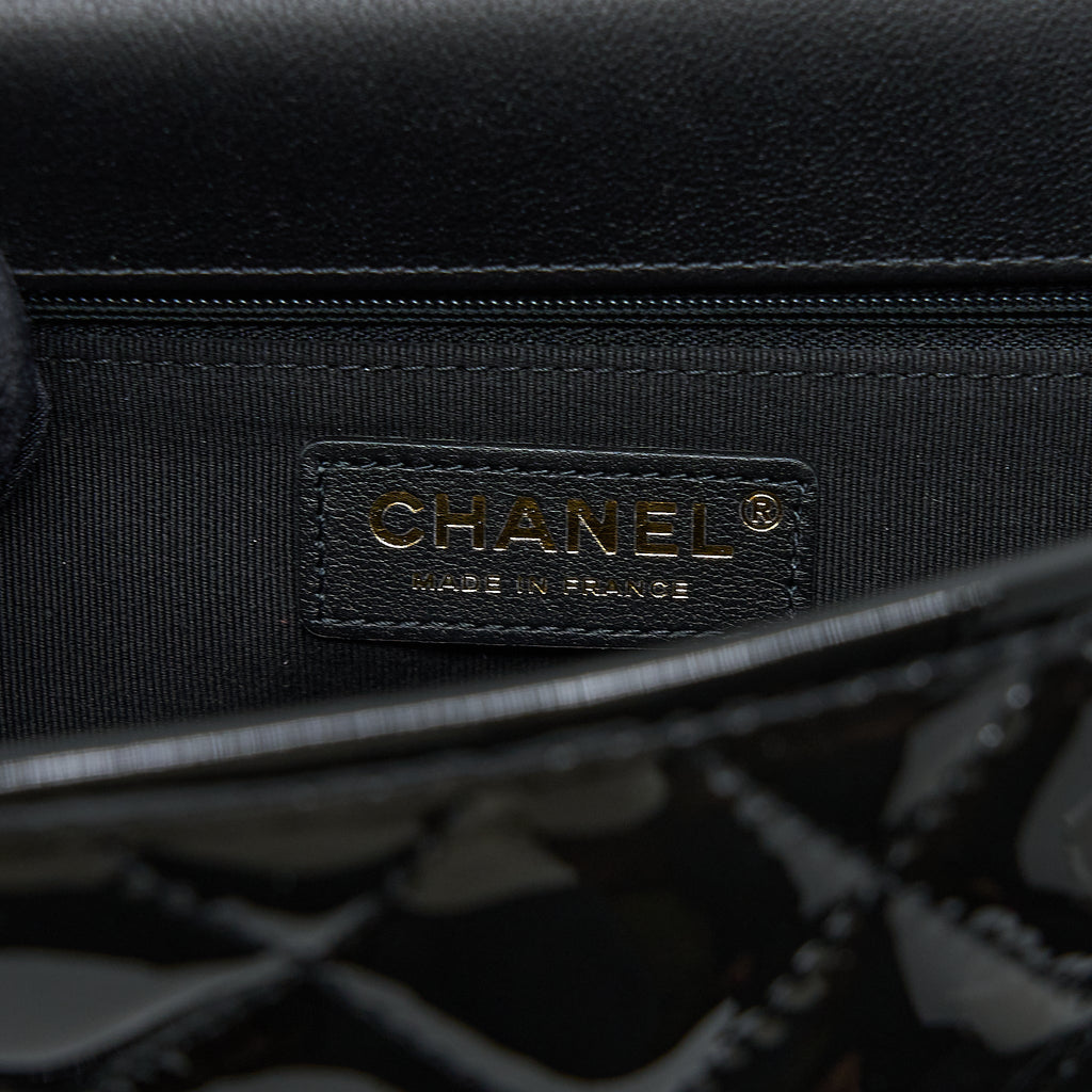 CHANEL 22K LARGE BACKPACK PATENT BLACK BRUSHED GHW (MICROCHIP)