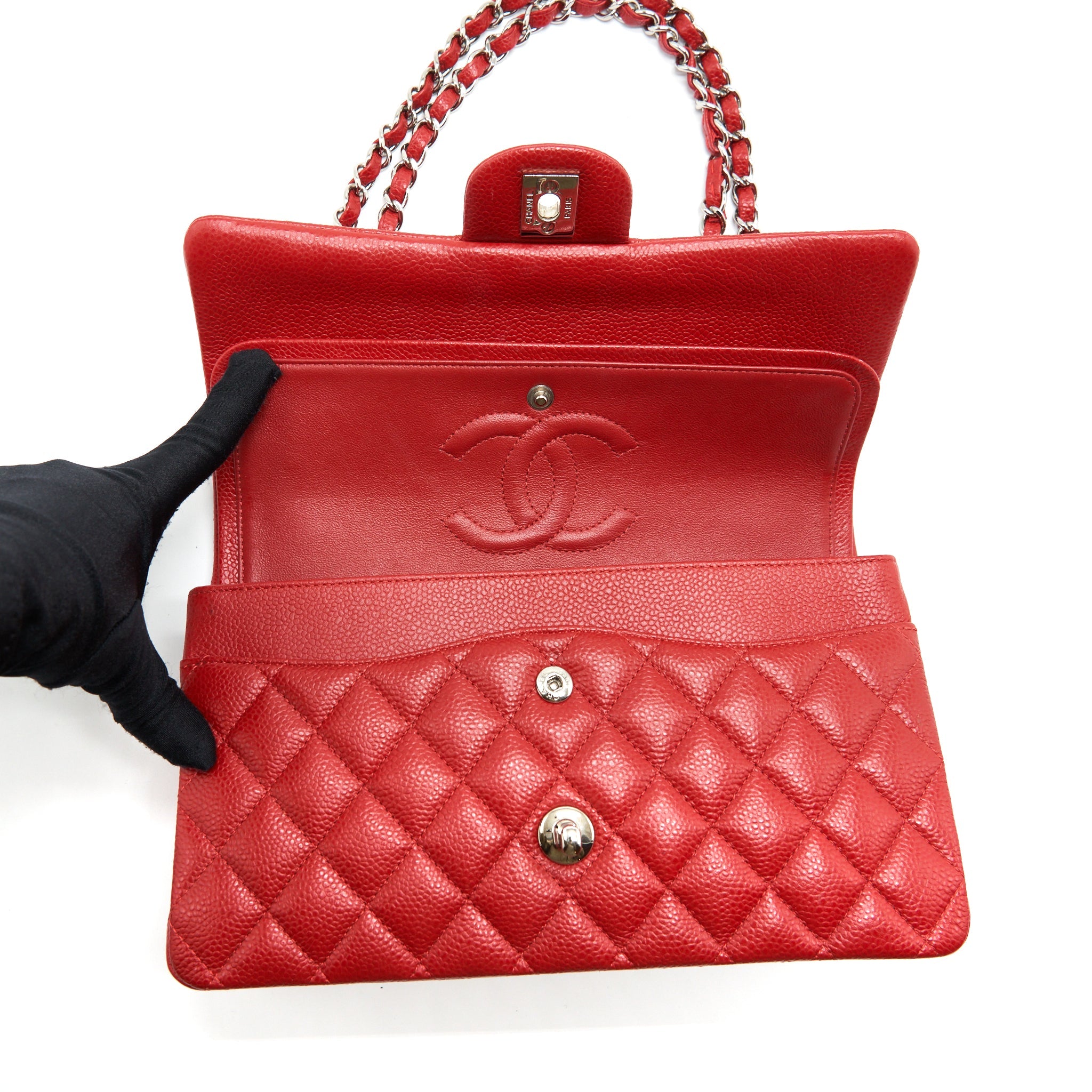 CHANEL CLASSIC DOUBLE FLAP BAG CAVIAR RED SHW