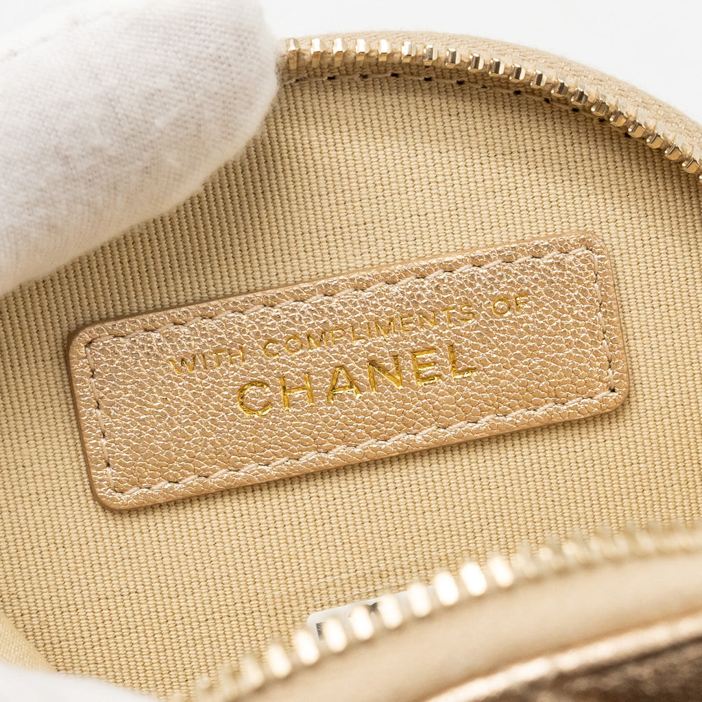 CHANEL ROUND CLIP ON PURSE DUO BAG CHARM QUILTED LAMBSKIN METALLIC GOLD LGHW (MIRCOCHIP)